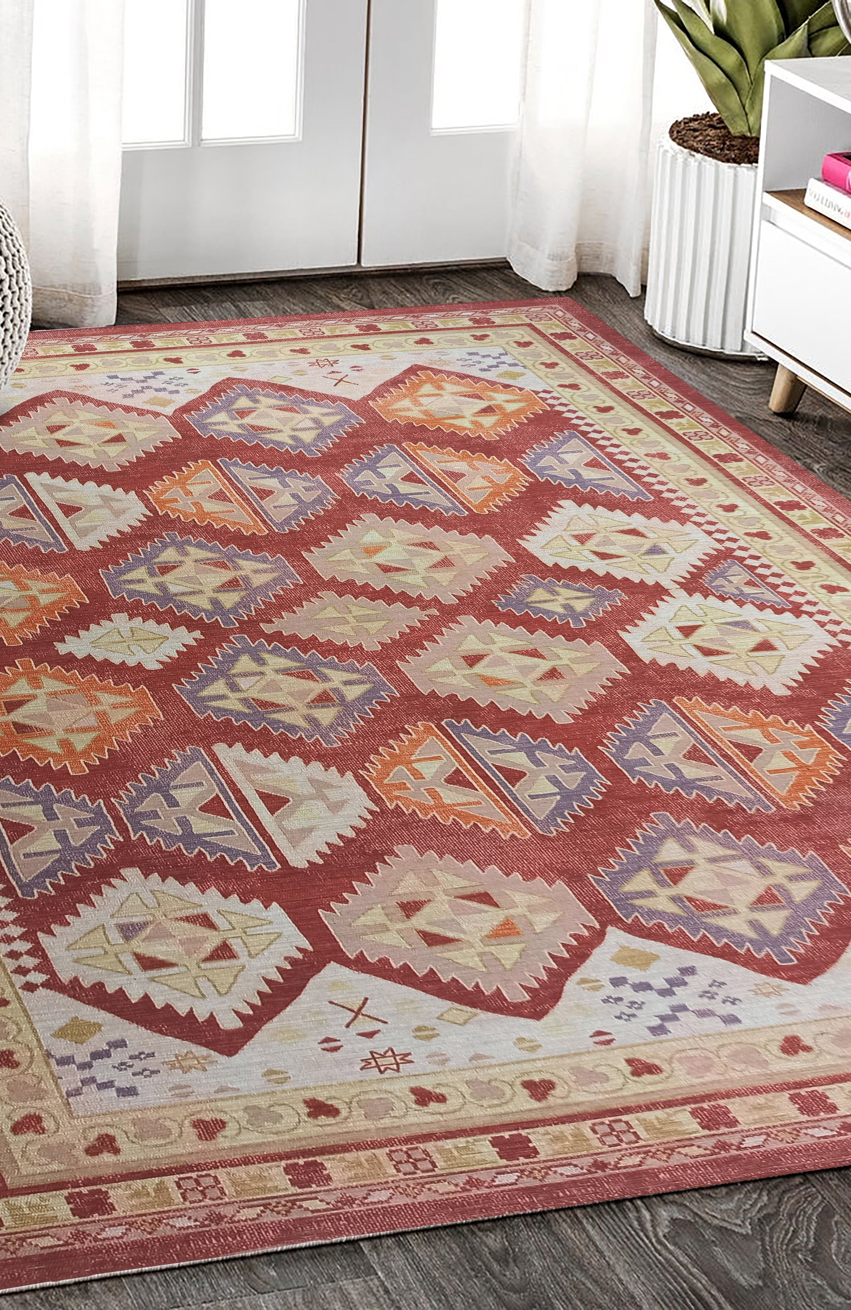 Solene Red Herki Vintage Oriental Rug
