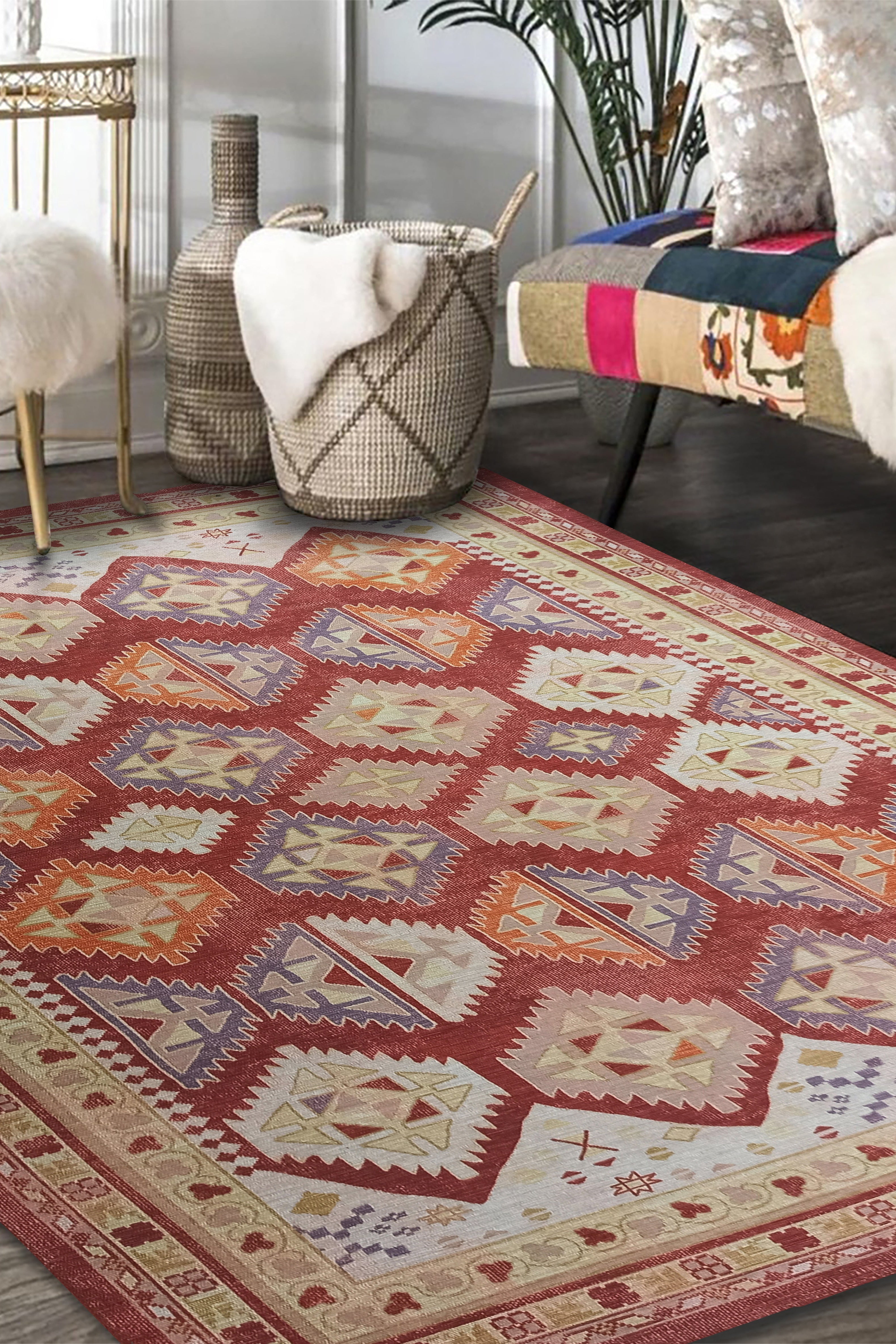 Solene Red Herki Vintage Oriental Rug