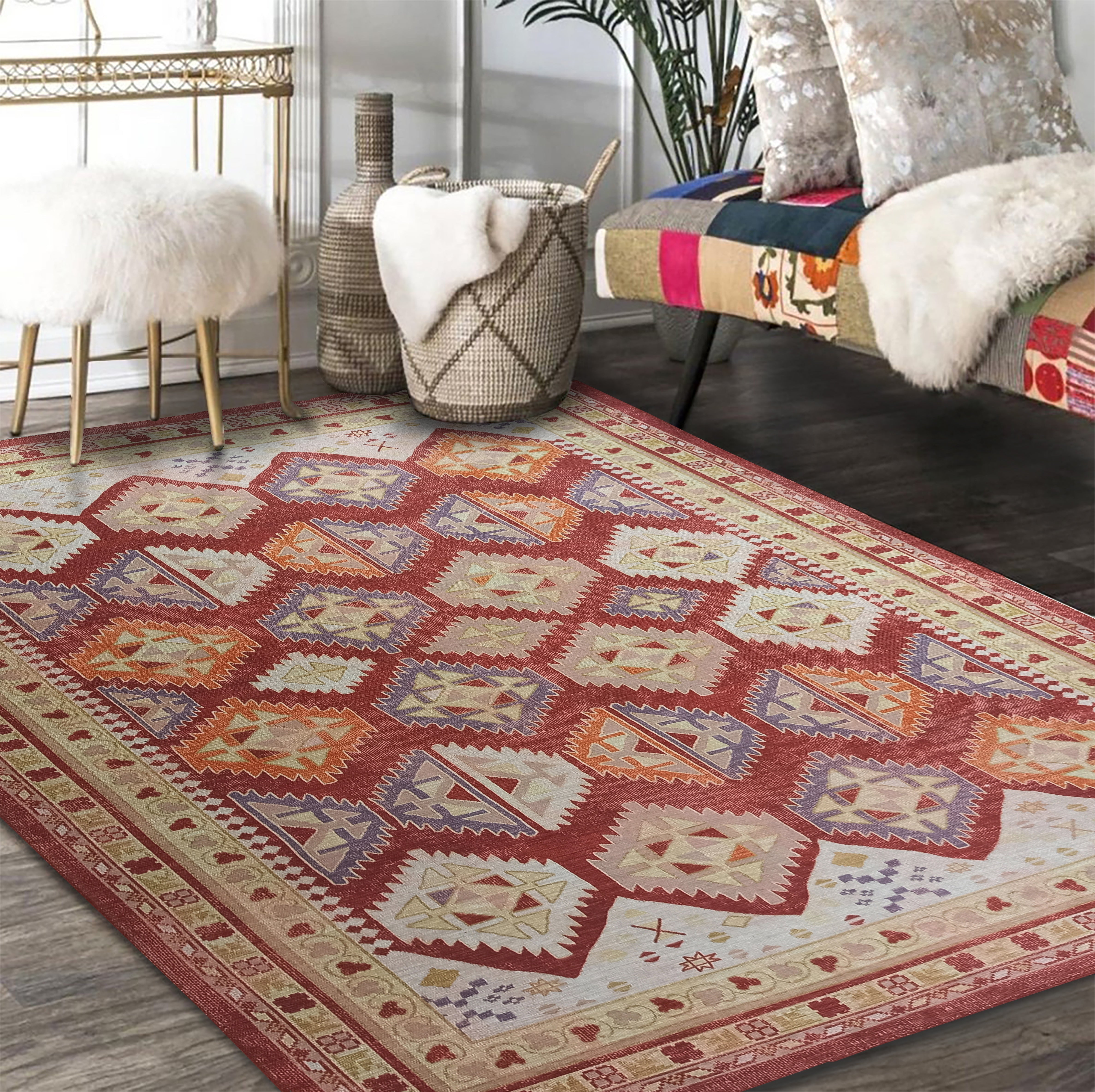 Solene Red Herki Vintage Oriental Rug
