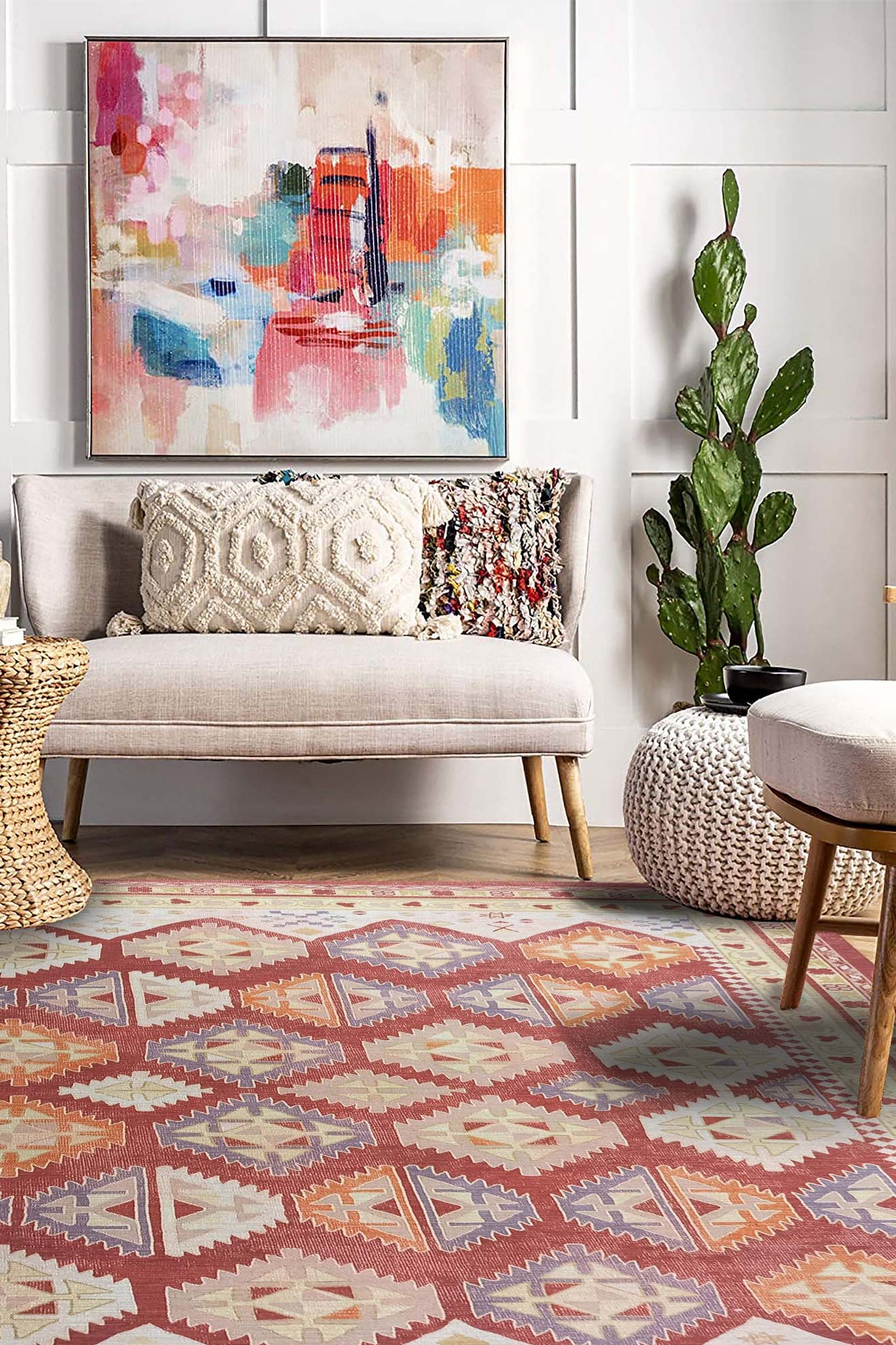 Solene Red Herki Vintage Oriental Rug