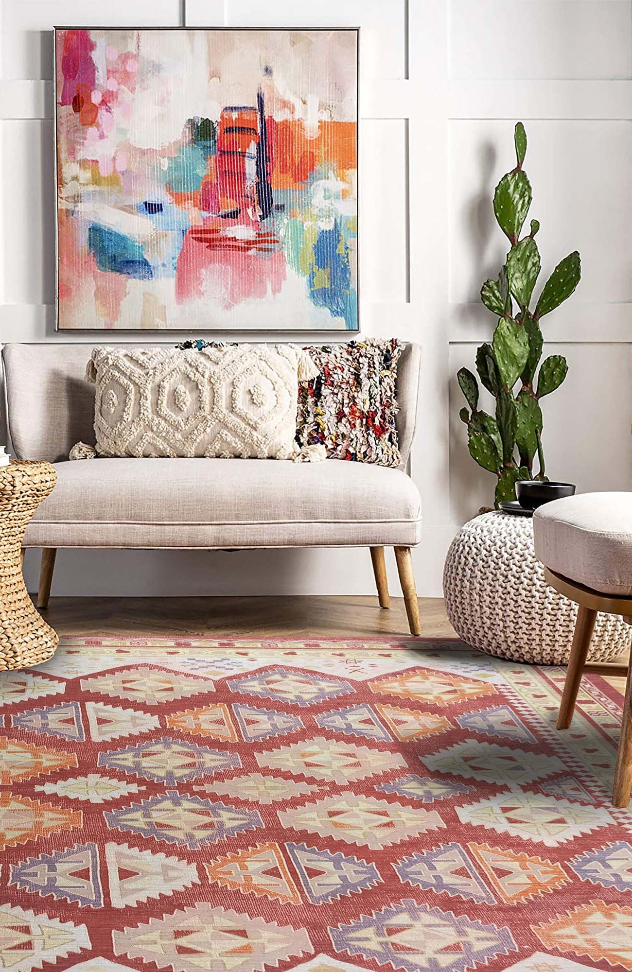 Solene Red Herki Vintage Oriental Rug