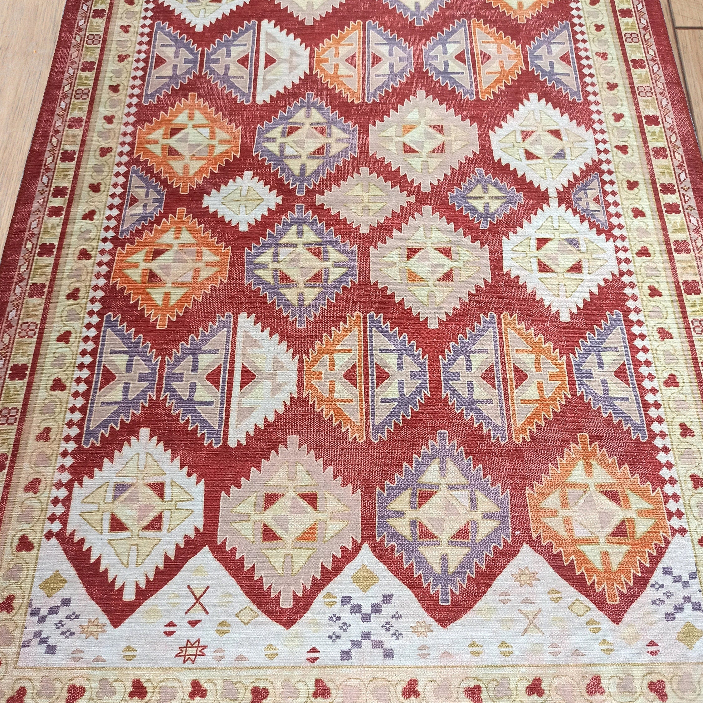 Solene Red Herki Vintage Oriental Rug