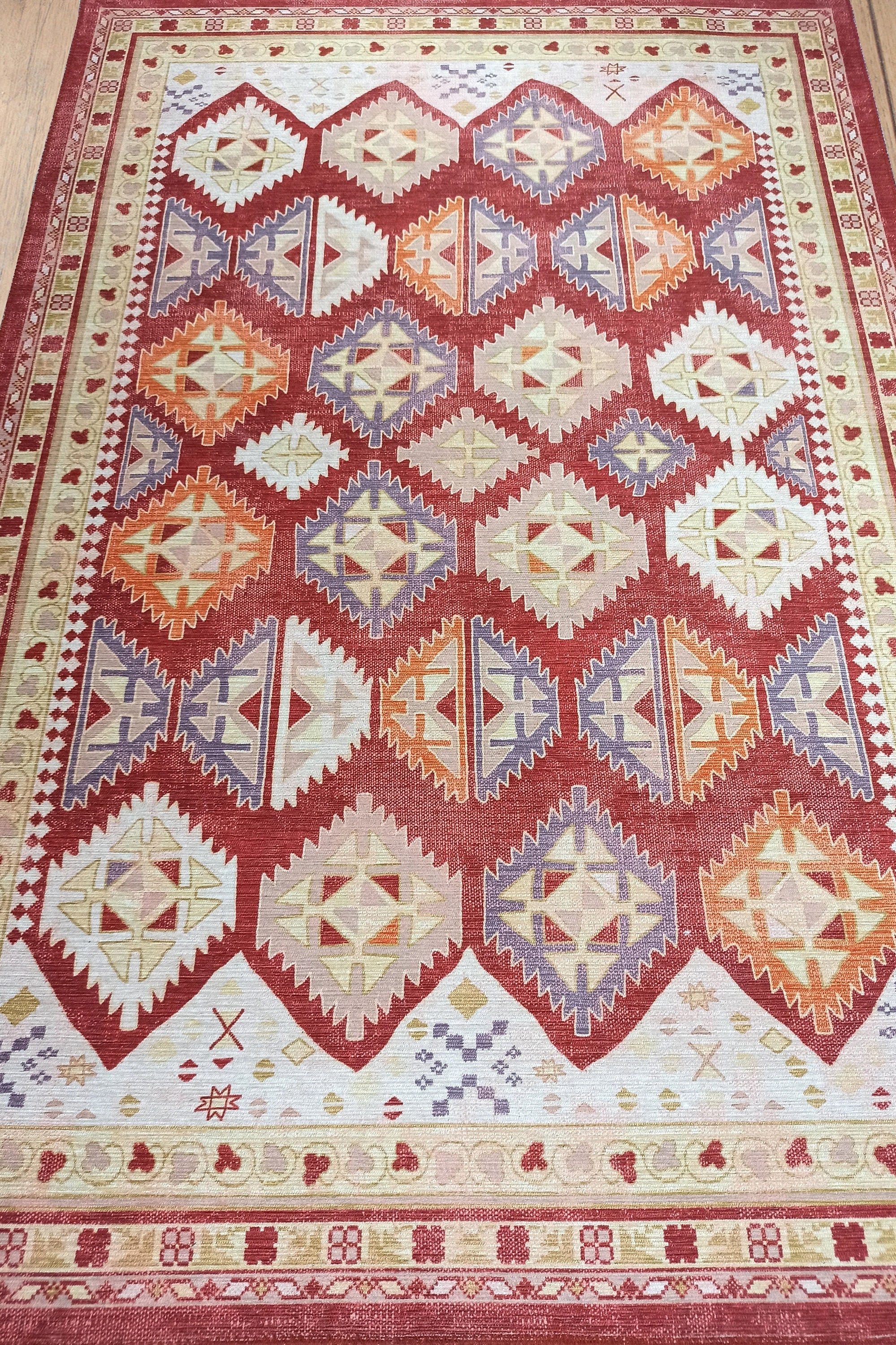 Solene Red Herki Vintage Oriental Rug