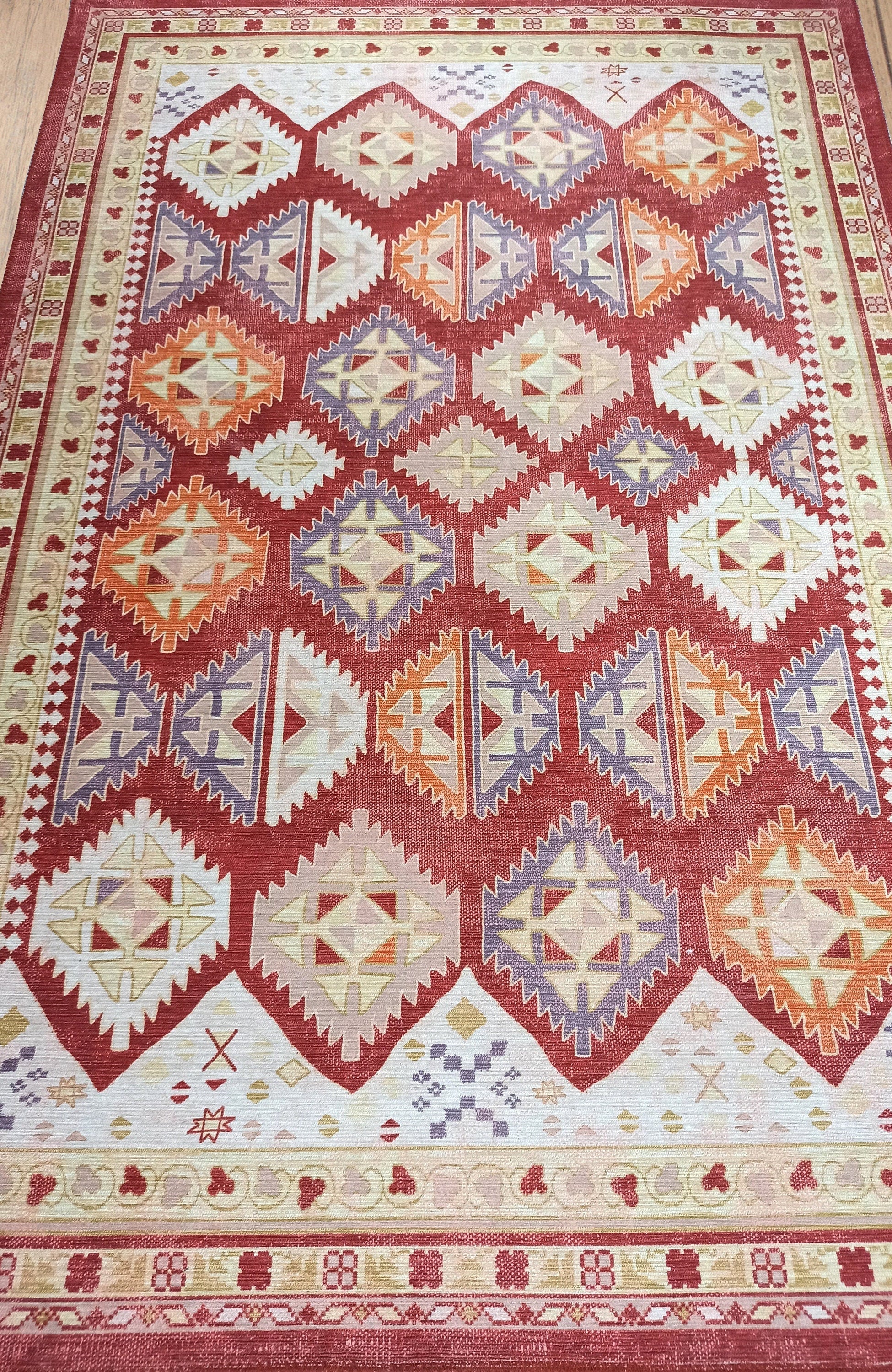 Solene Red Herki Vintage Oriental Rug