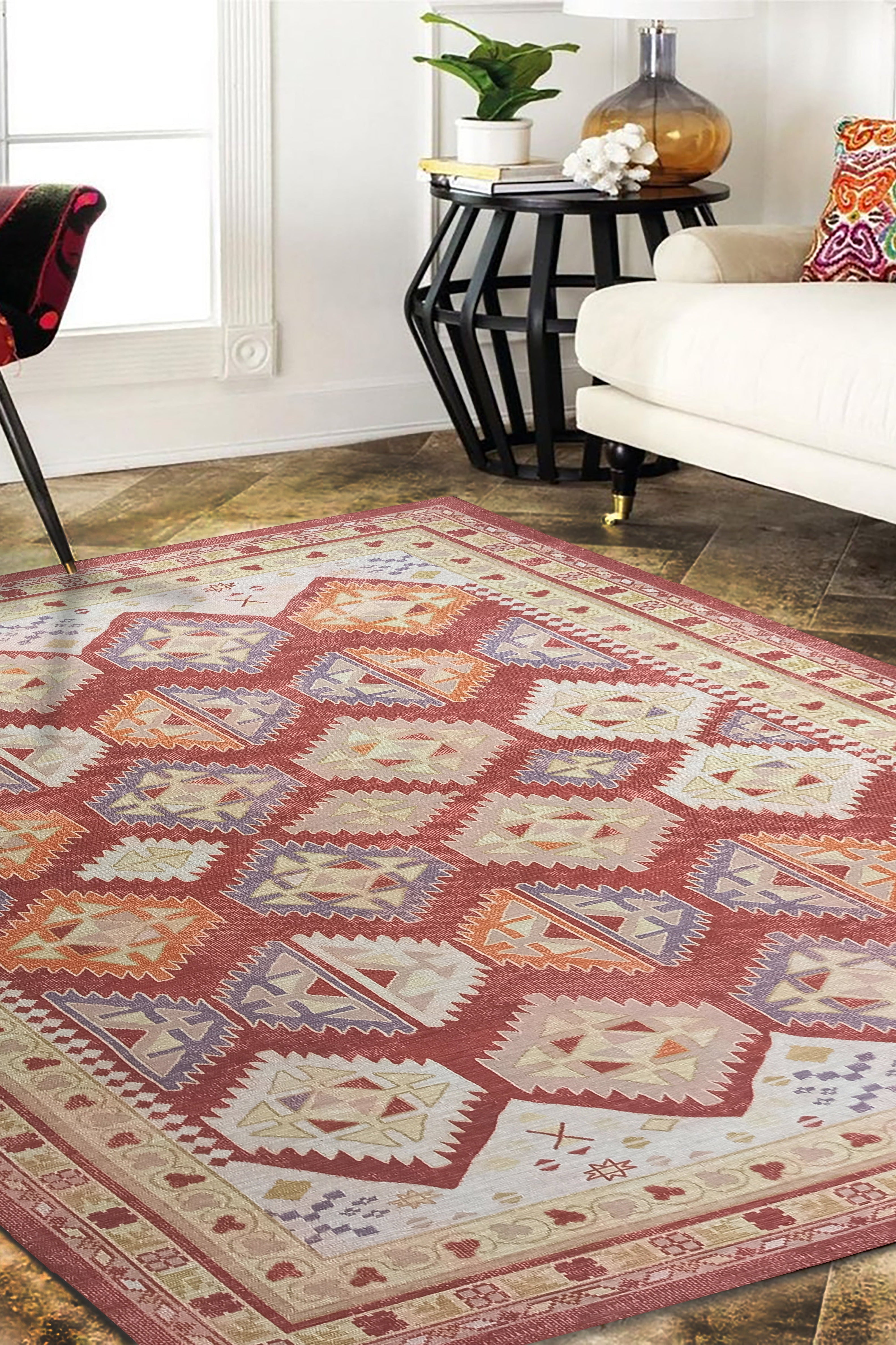 Solene Red Herki Vintage Oriental Rug
