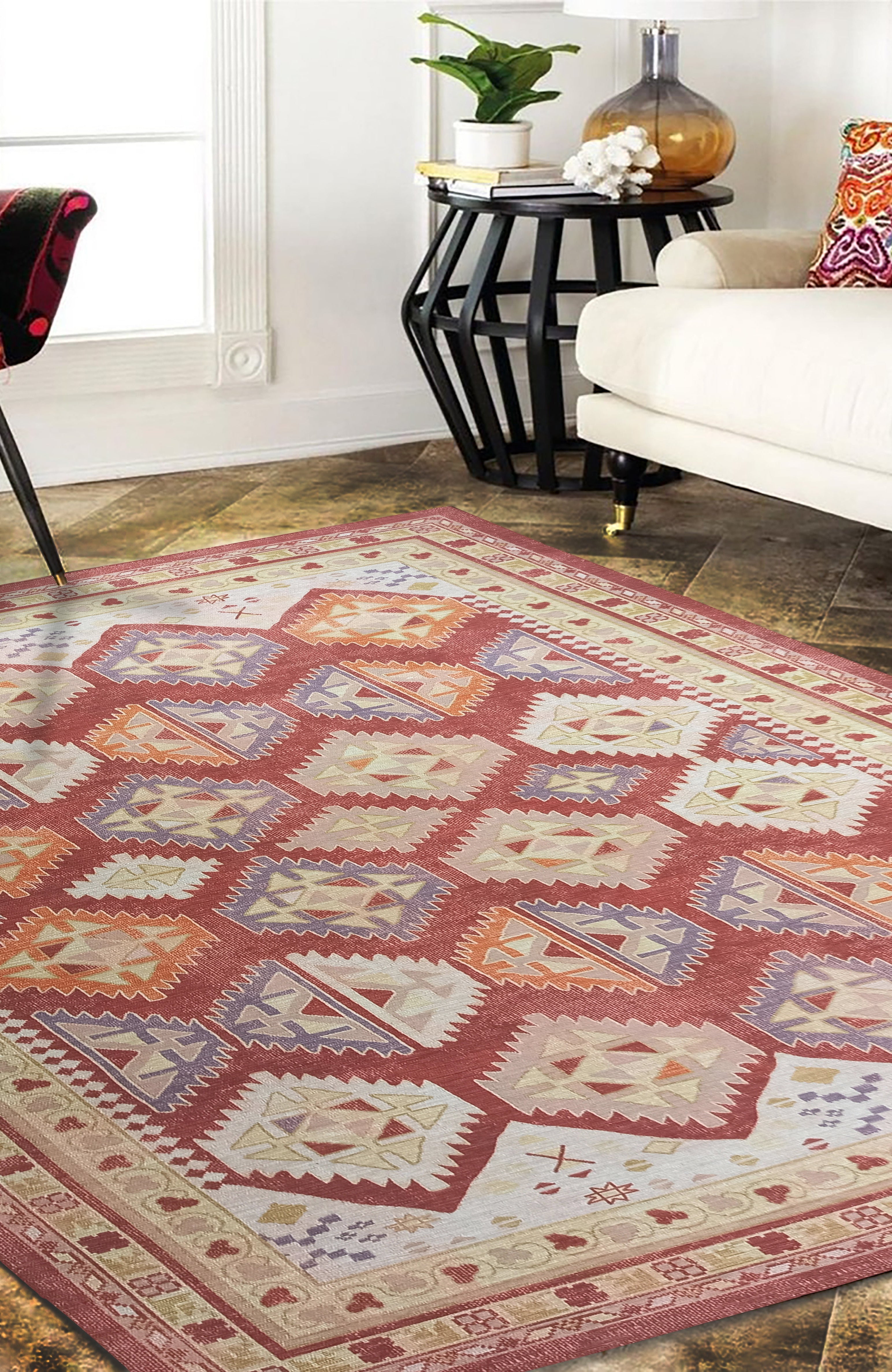 Solene Red Herki Vintage Oriental Rug