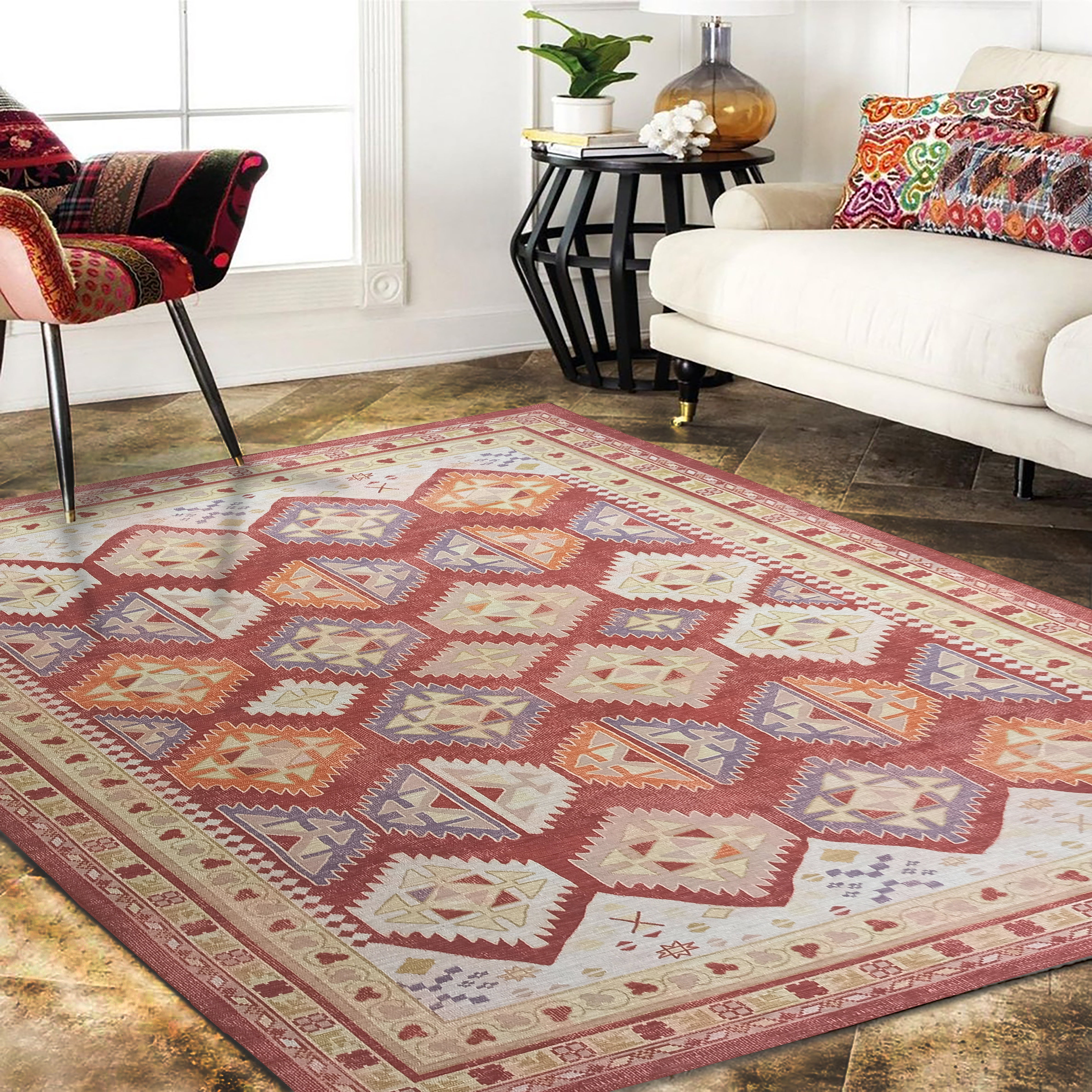 Solene Red Herki Vintage Oriental Rug