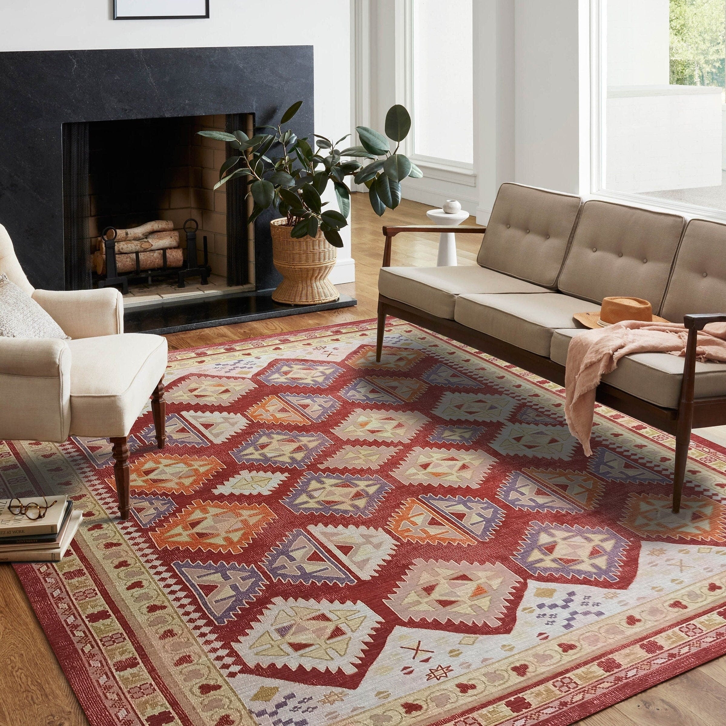 Solene Red Herki Vintage Oriental Rug