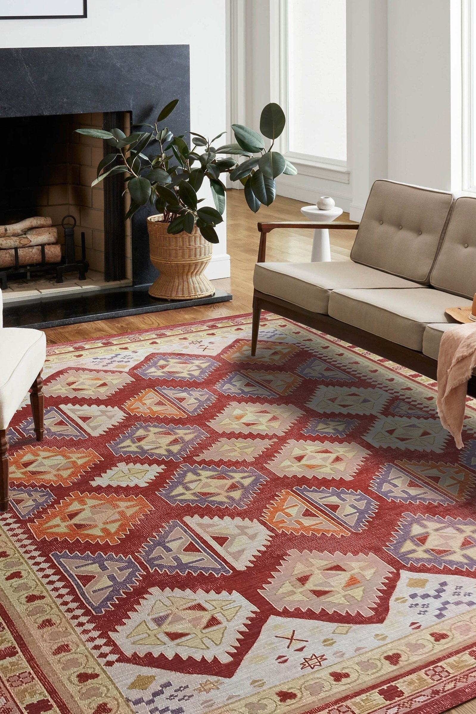 Solene Red Herki Vintage Oriental Rug