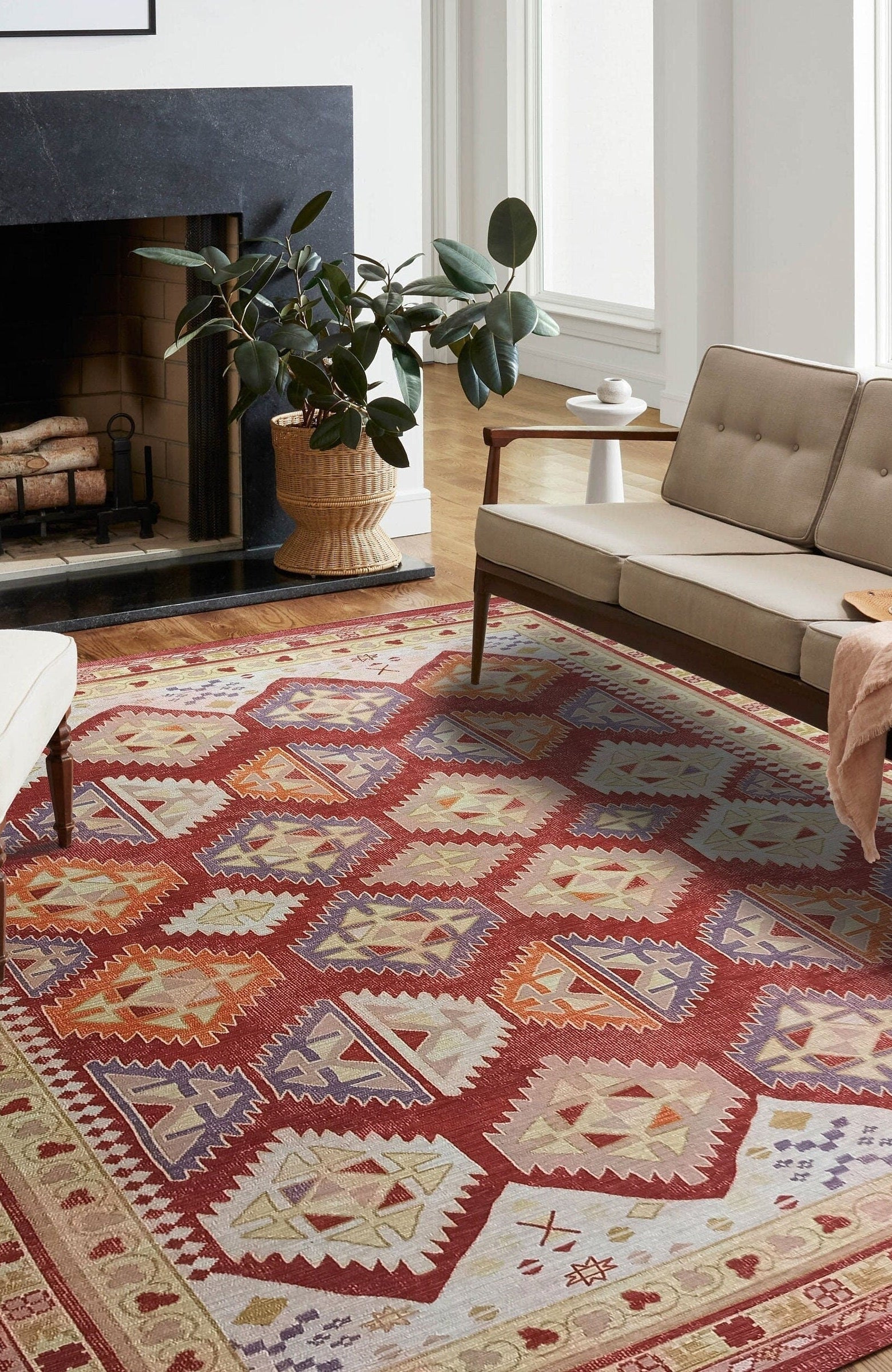 Solene Red Herki Vintage Oriental Rug
