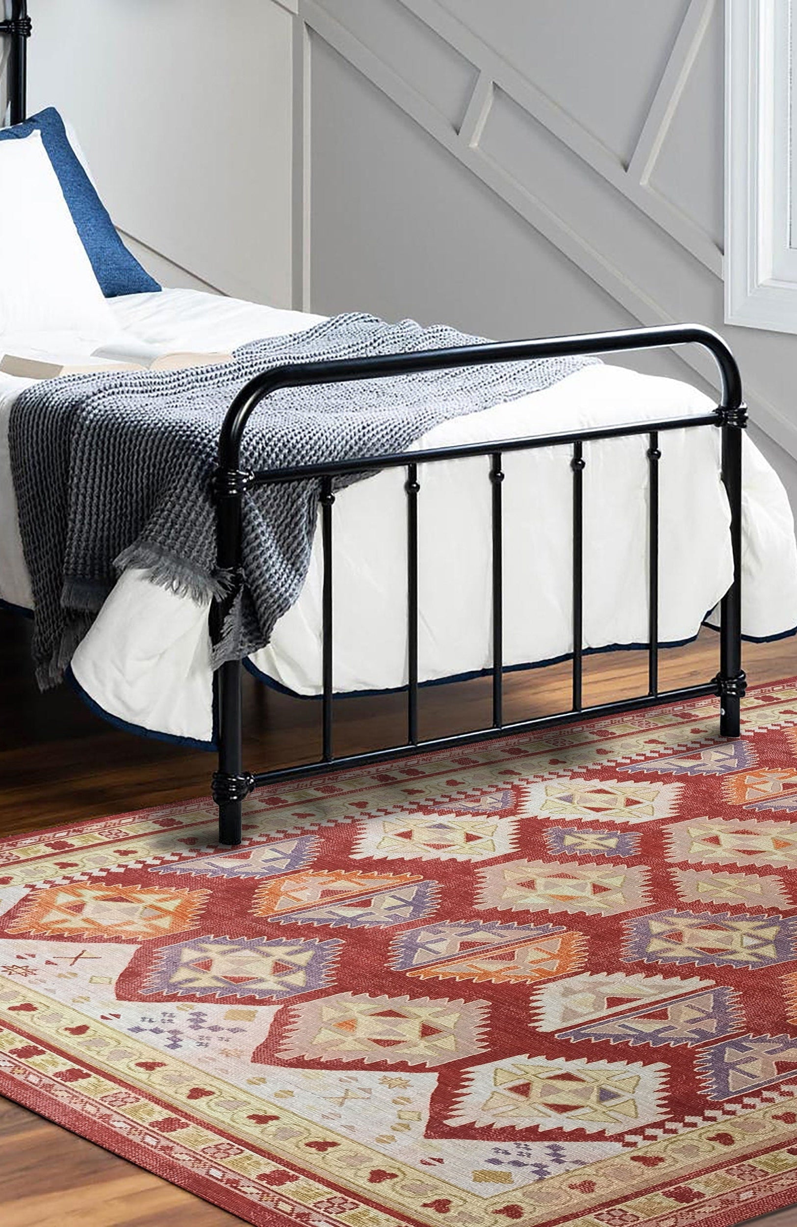 Solene Red Herki Vintage Oriental Rug