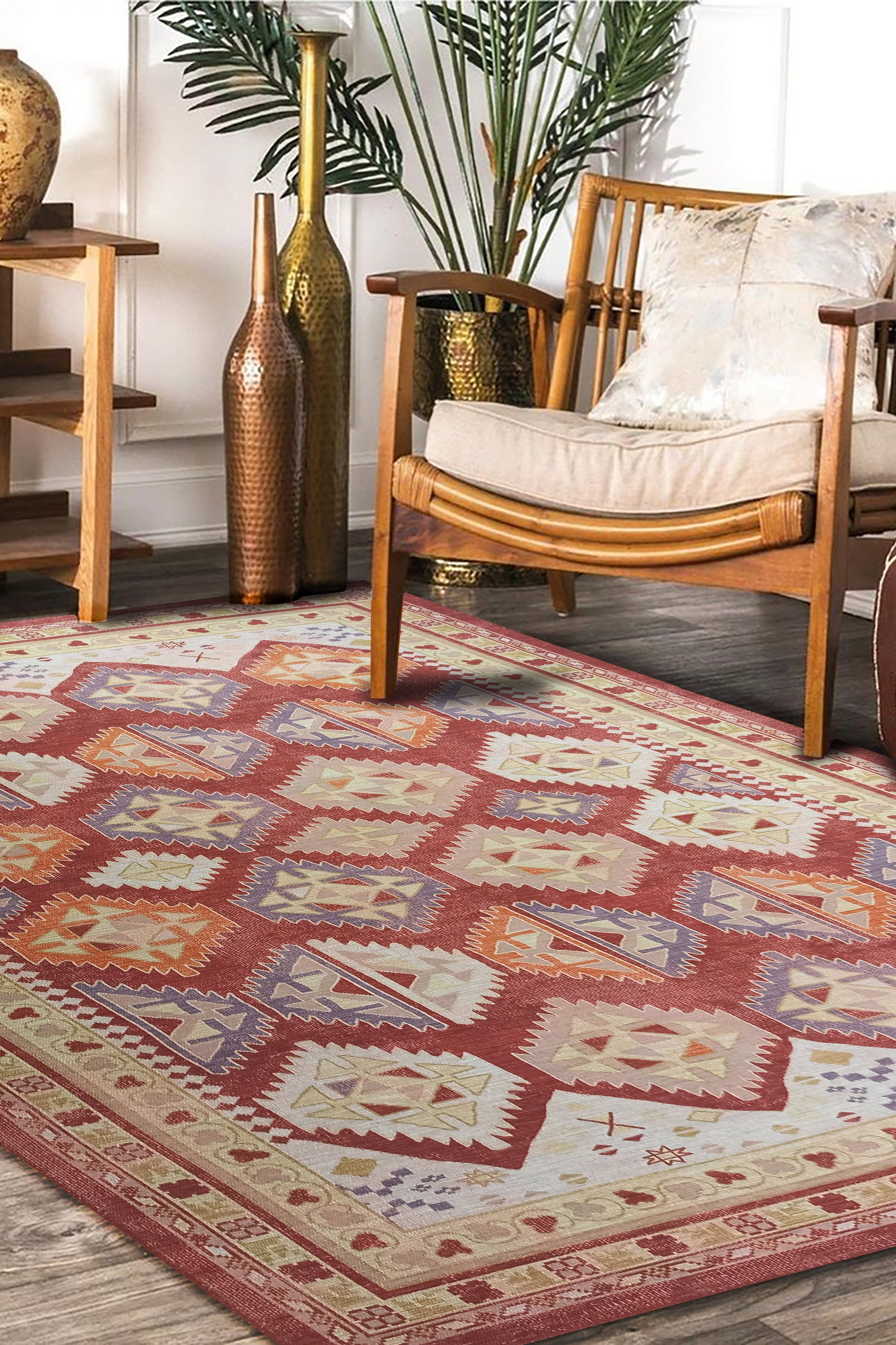 Solene Red Herki Vintage Oriental Rug