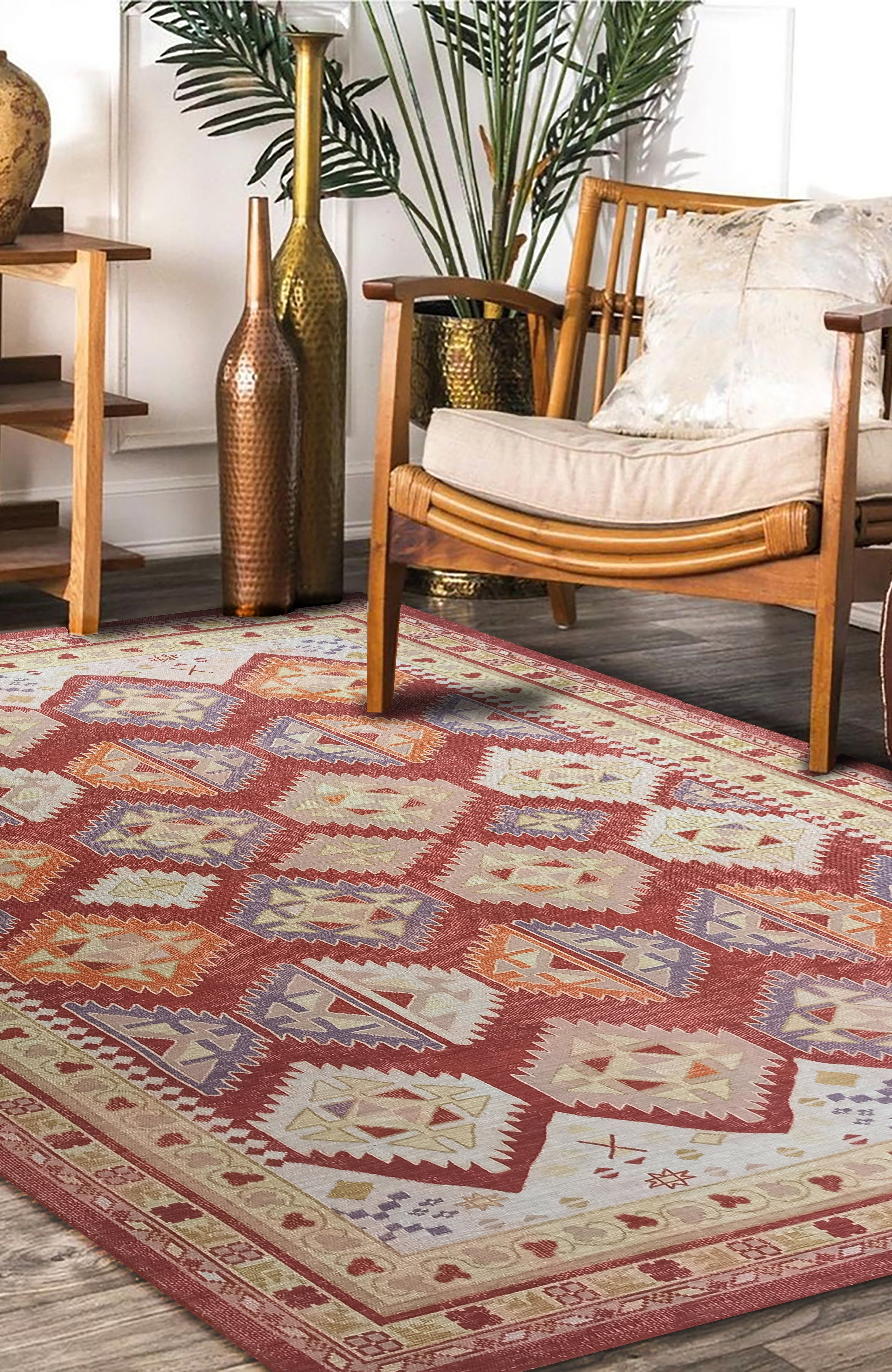 Solene Red Herki Vintage Oriental Rug