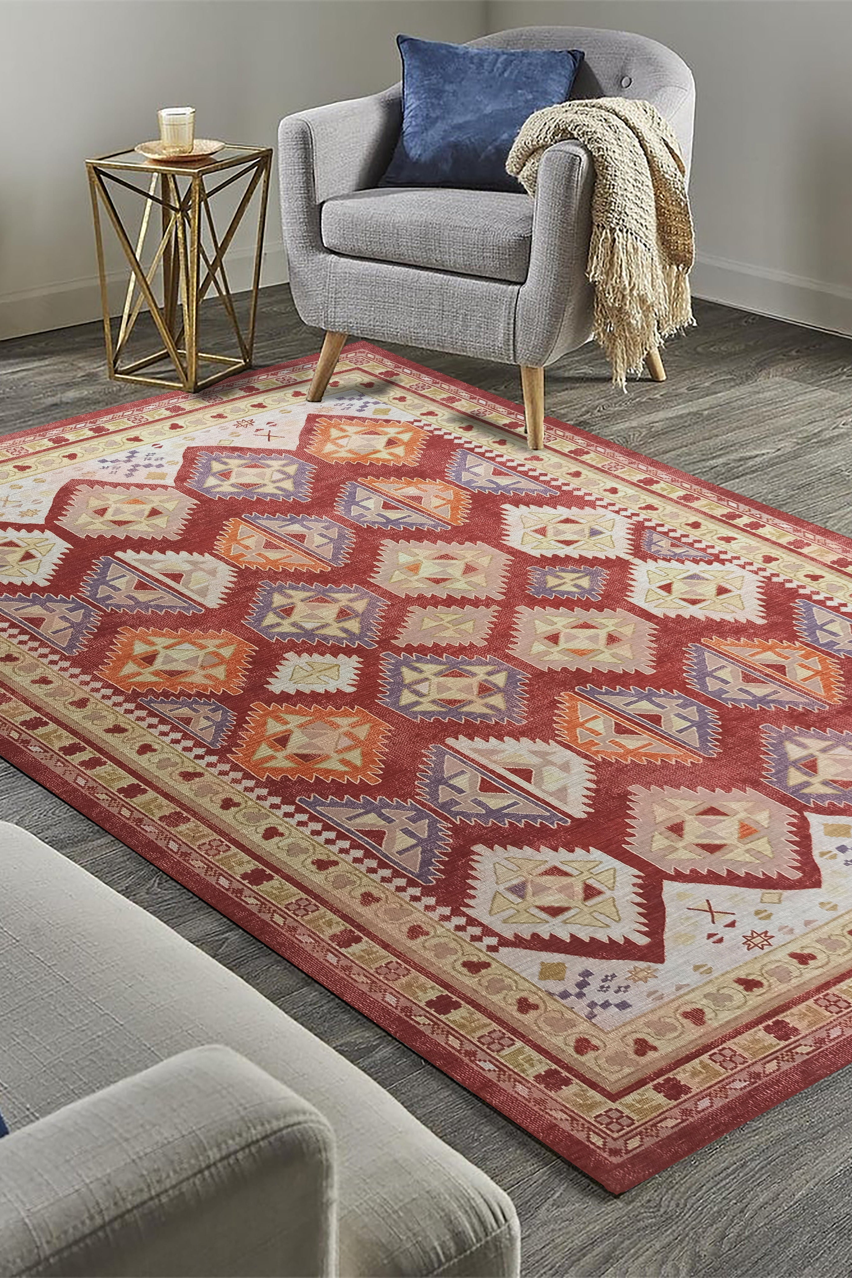 Solene Red Herki Vintage Oriental Rug