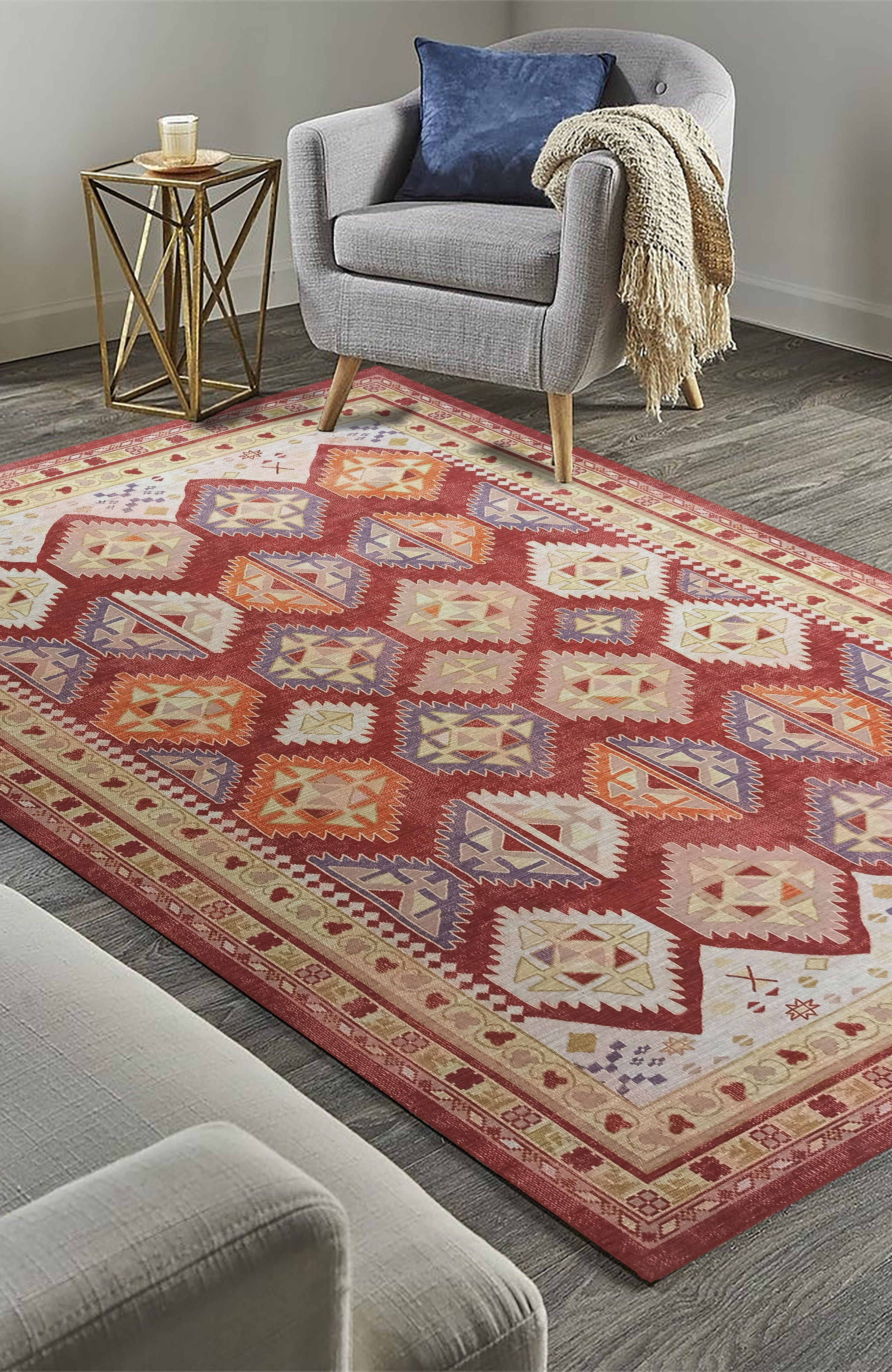 Solene Red Herki Vintage Oriental Rug