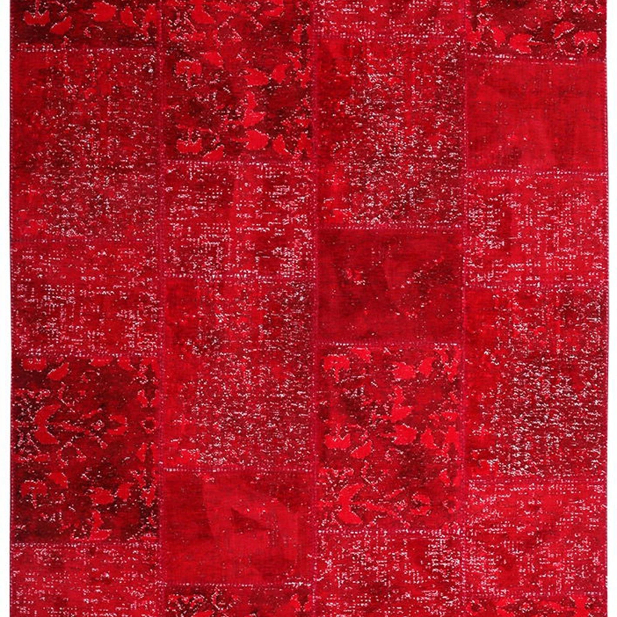 Zelia Red Distressed Patchwork Vintage Rug