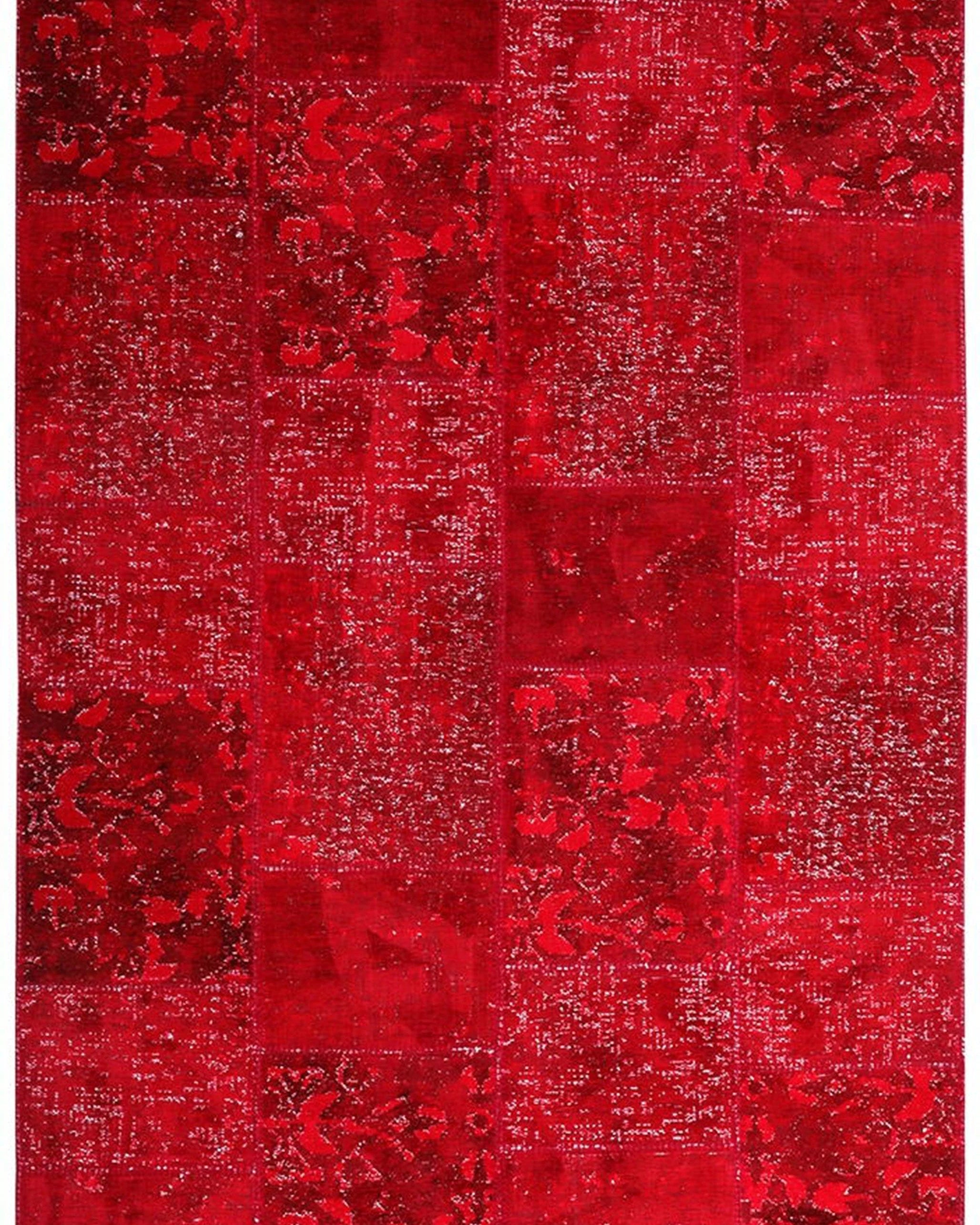 Zelia Red Distressed Patchwork Vintage Rug