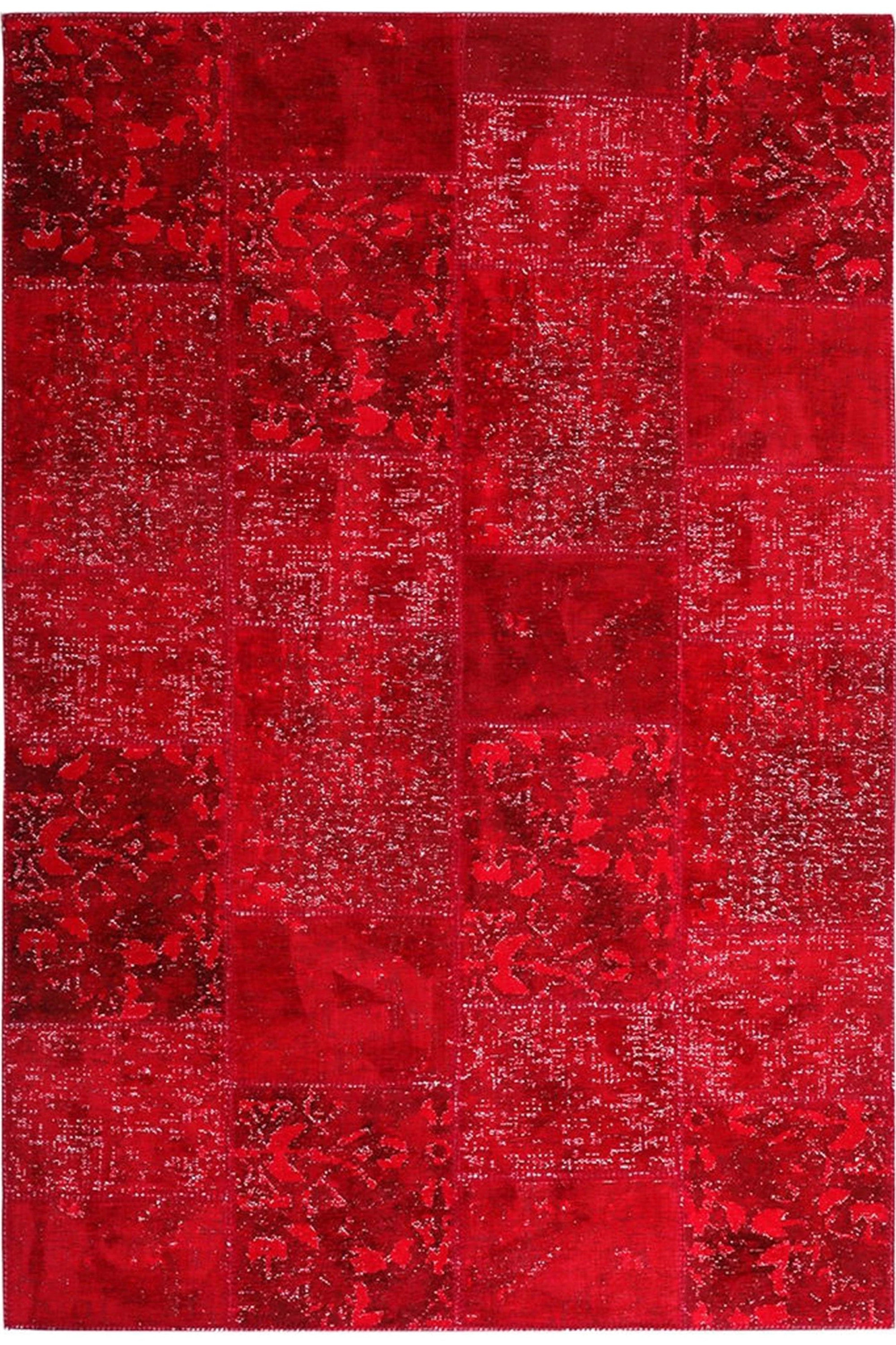 Zelia Red Distressed Patchwork Vintage Rug