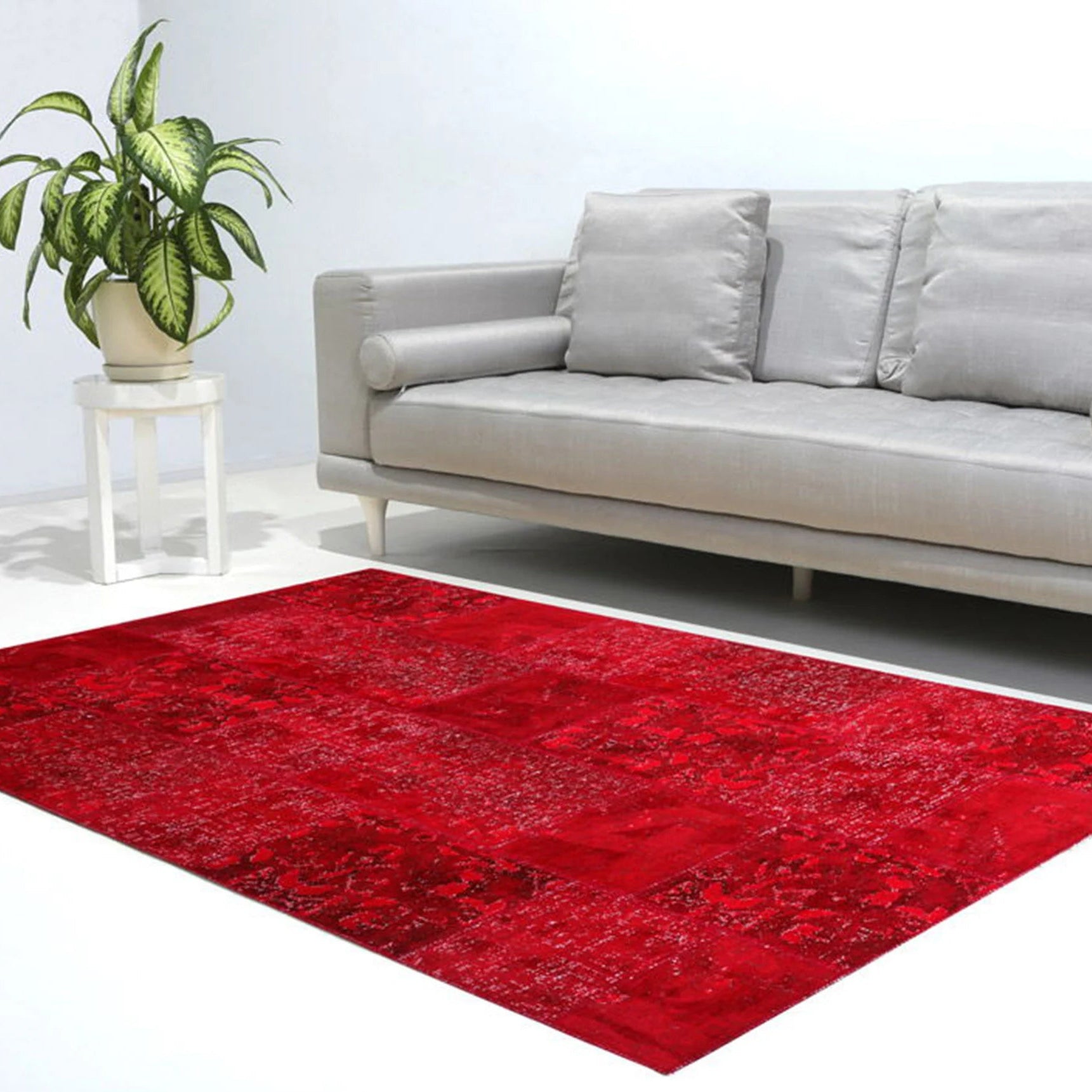 Zelia Red Distressed Patchwork Vintage Rug