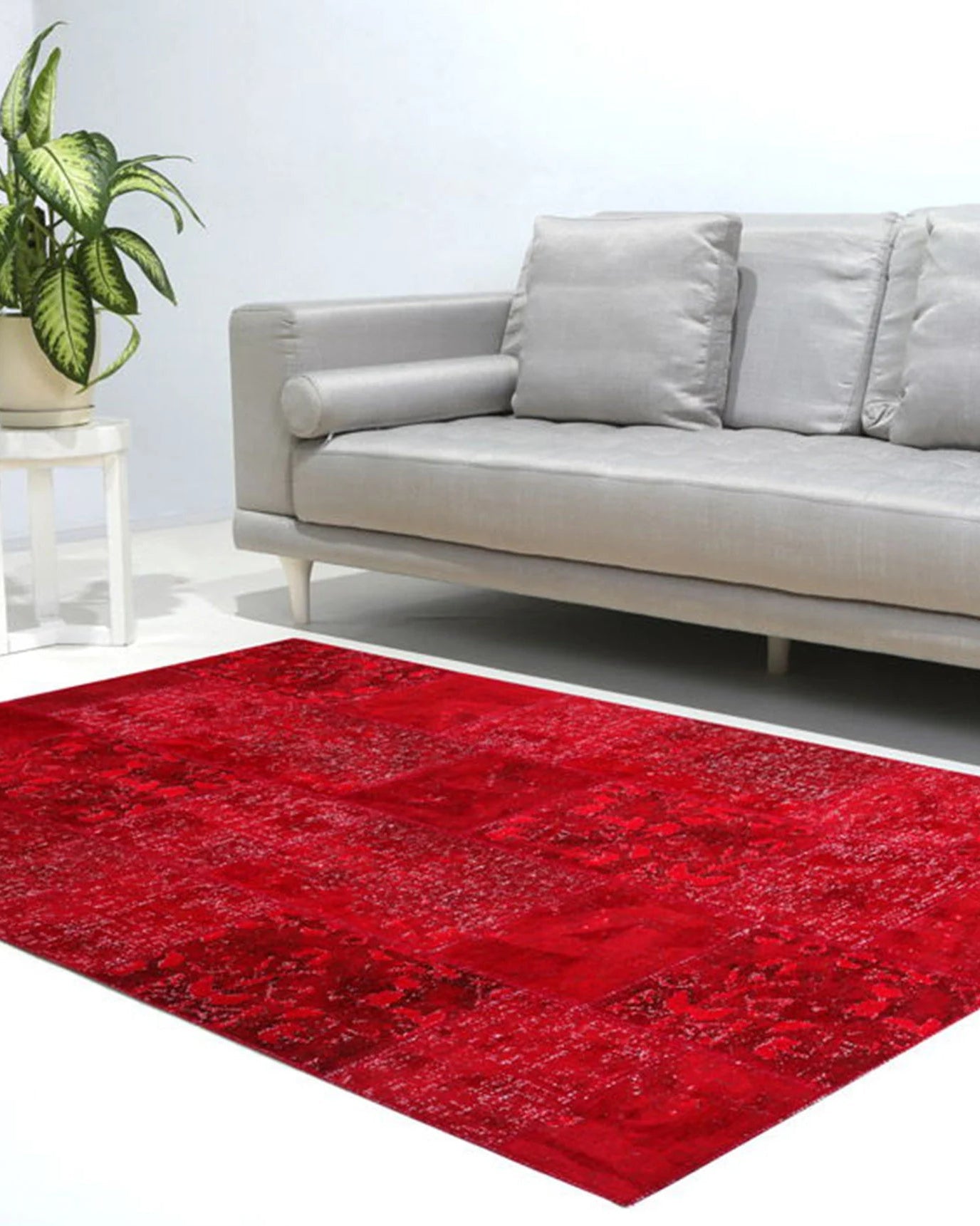 Zelia Red Distressed Patchwork Vintage Rug