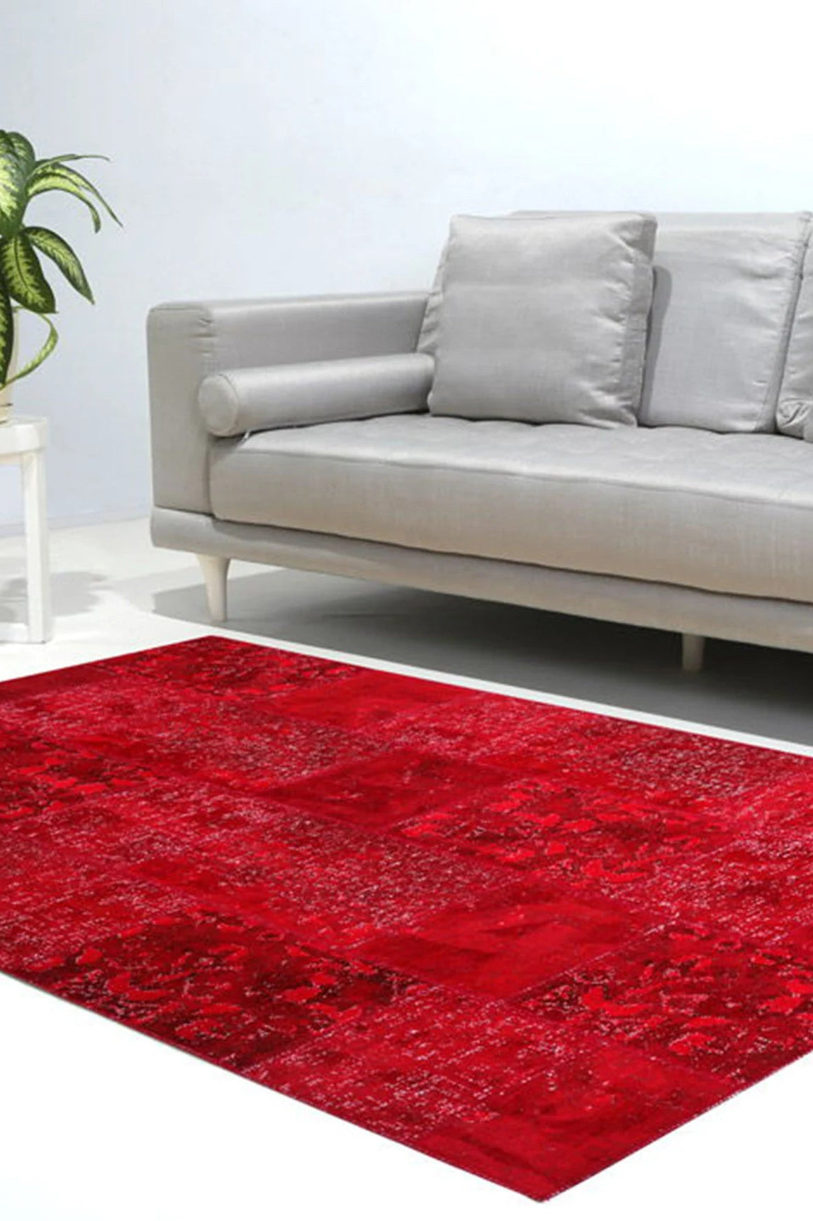 Zelia Red Distressed Patchwork Vintage Rug