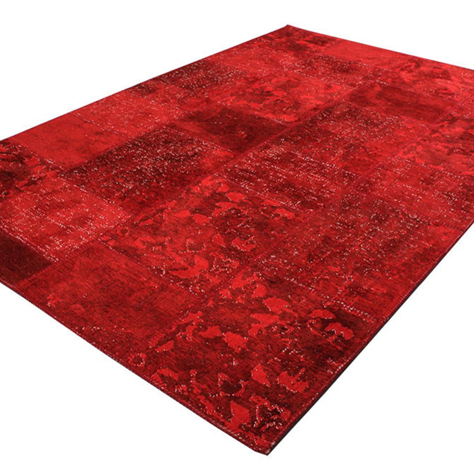 Zelia Red Distressed Patchwork Vintage Rug