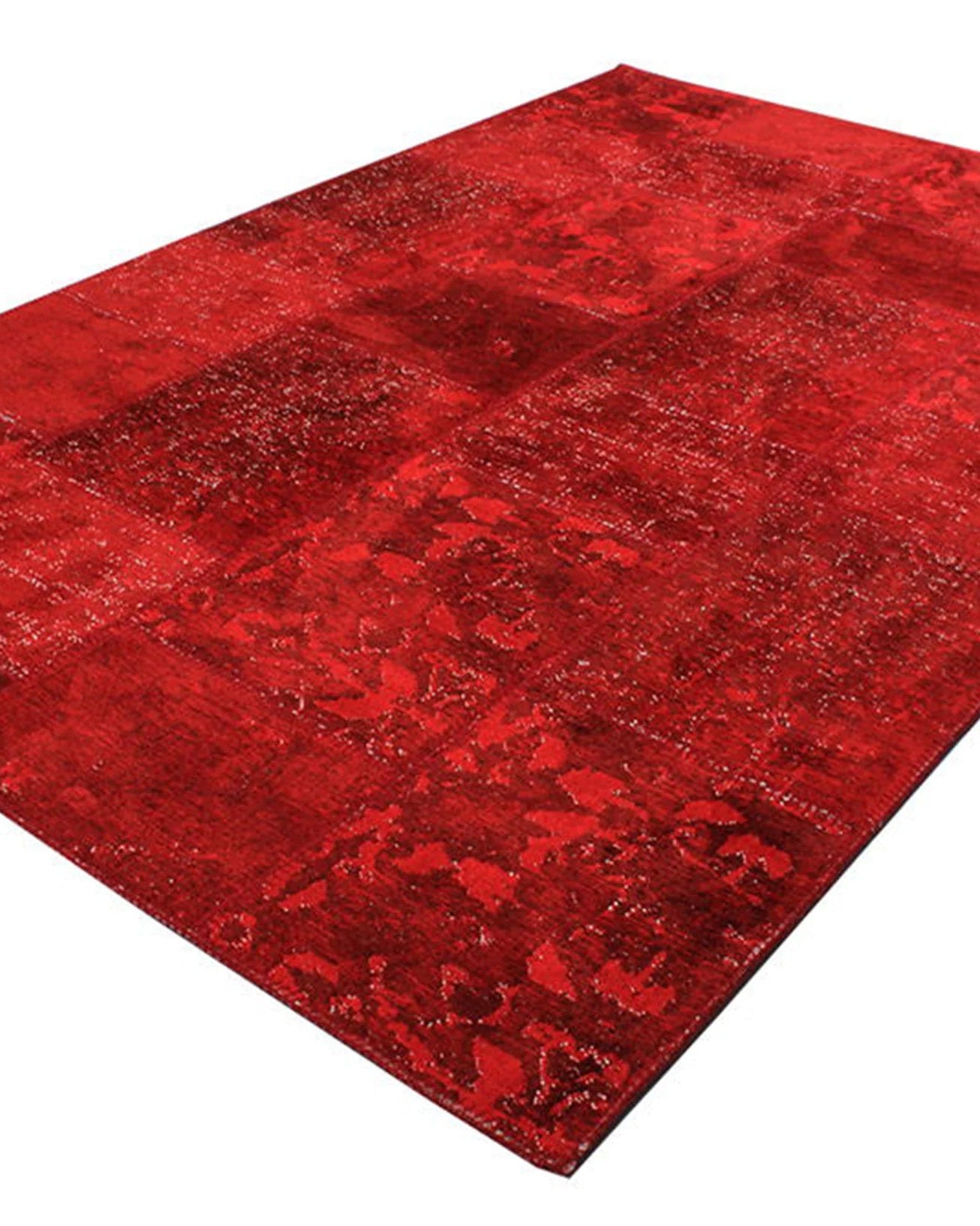Zelia Red Distressed Patchwork Vintage Rug