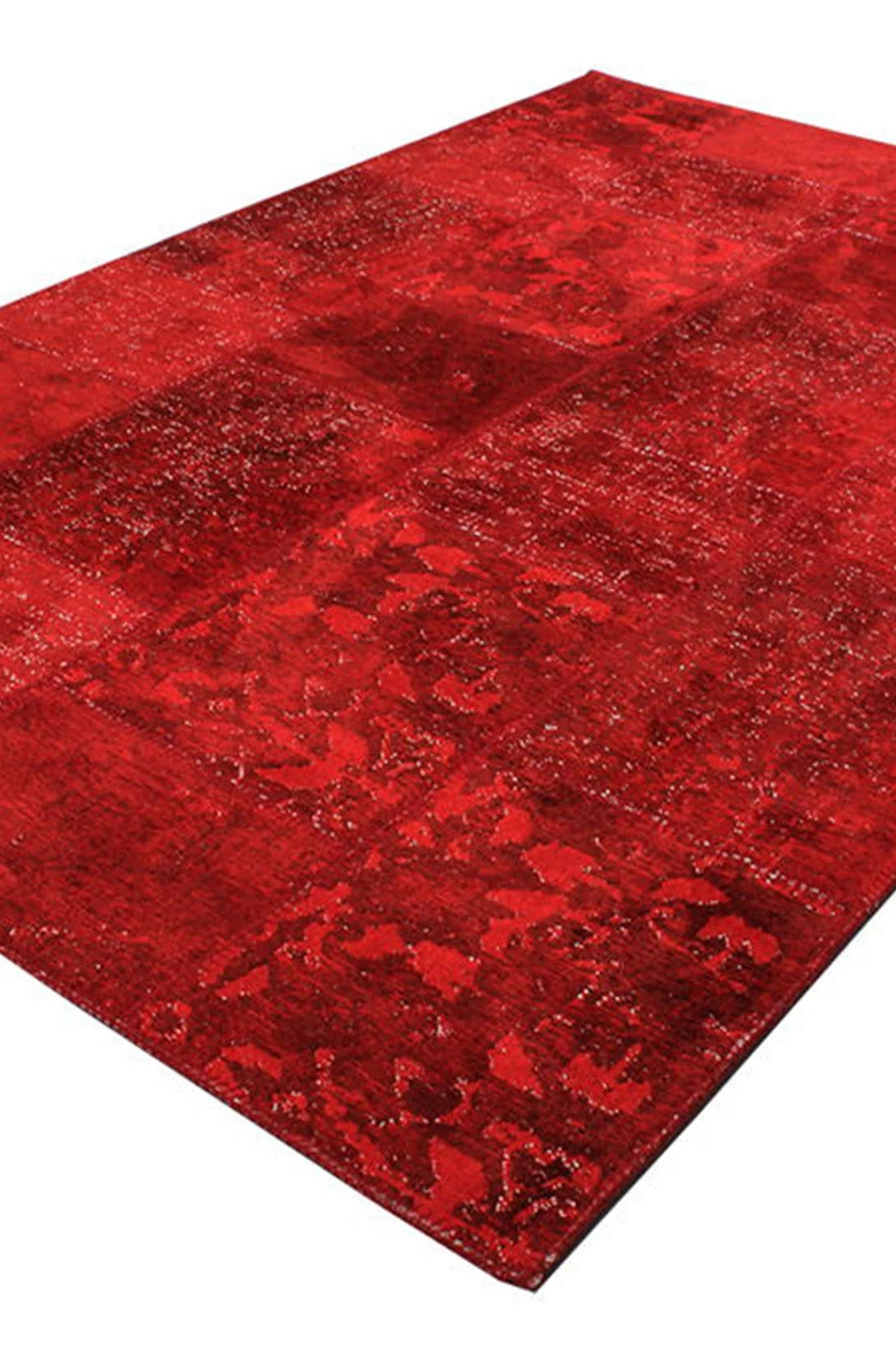 Zelia Red Distressed Patchwork Vintage Rug