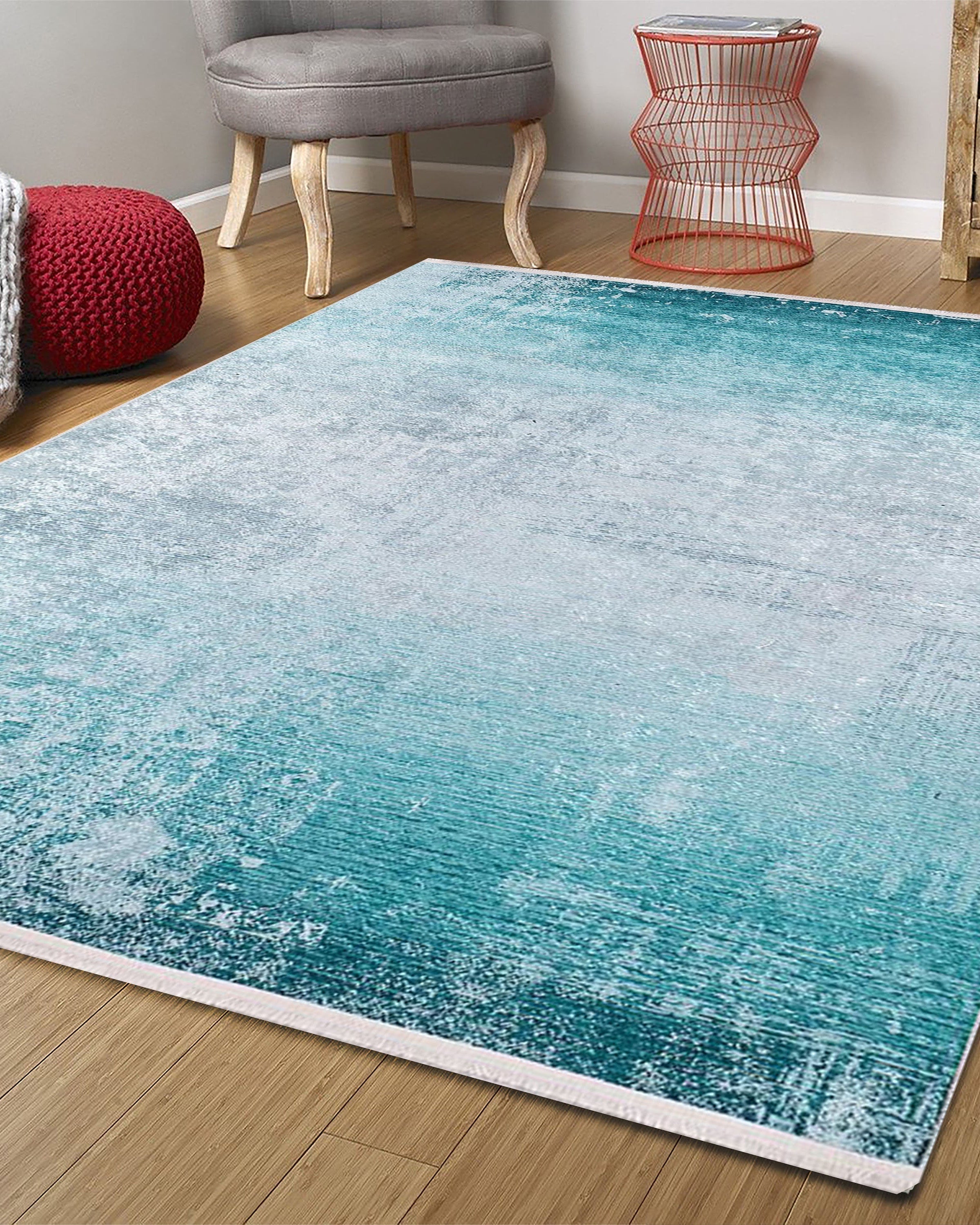 Rima Turquoise Beach Aqua Ocean Abstract Rug