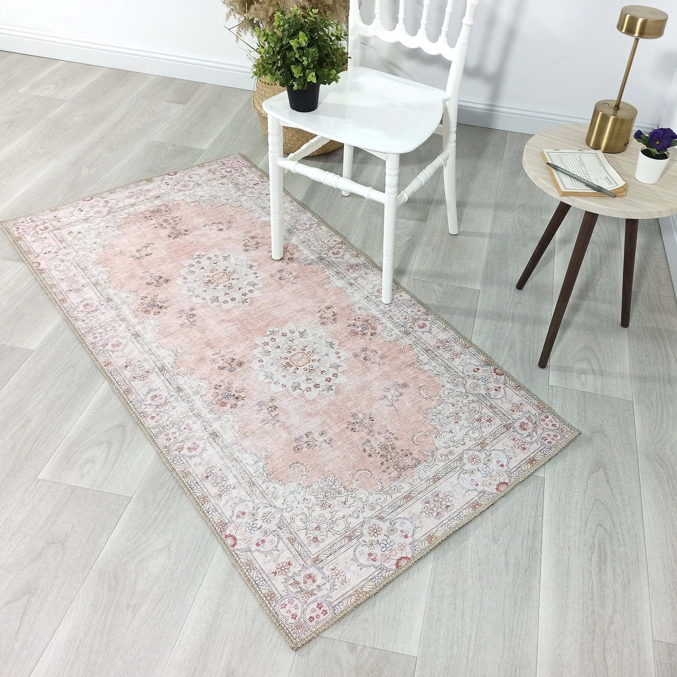 Riza Rug Turkish Muted Beige Dusty Pink Rug