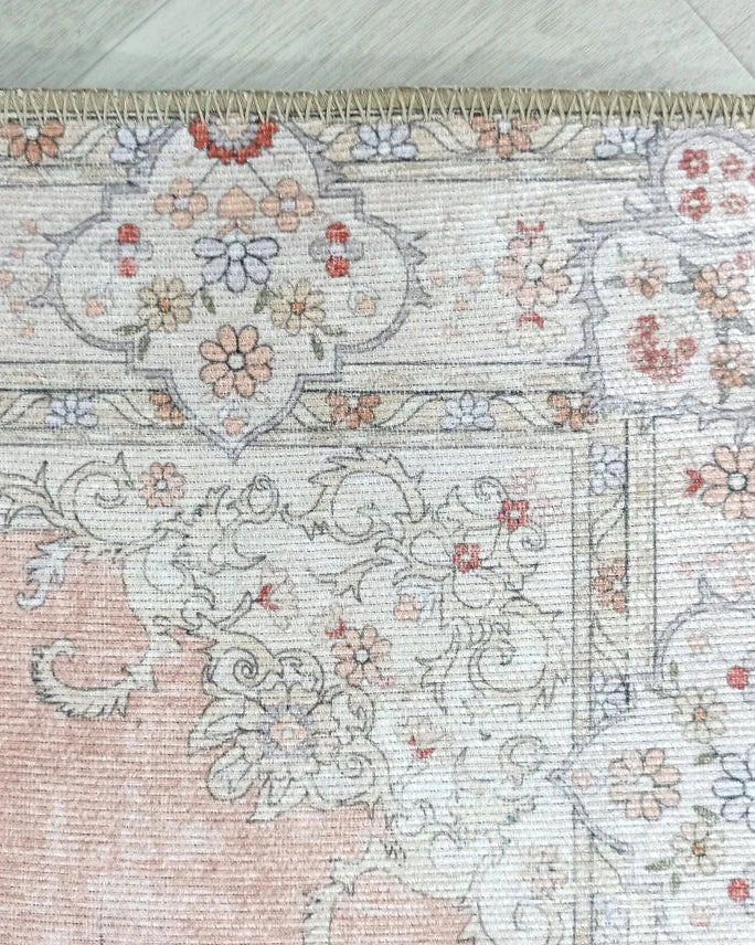 Riza Rug Turkish Muted Beige Dusty Pink Rug