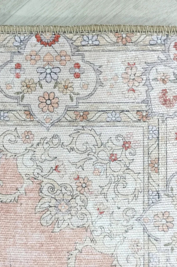 Riza Rug Turkish Muted Beige Dusty Pink Rug