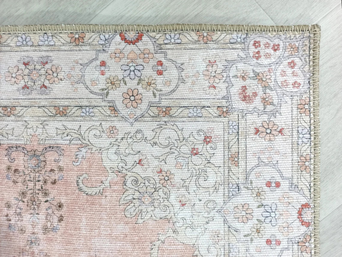 Riza Rug Turkish Muted Beige Dusty Pink Rug