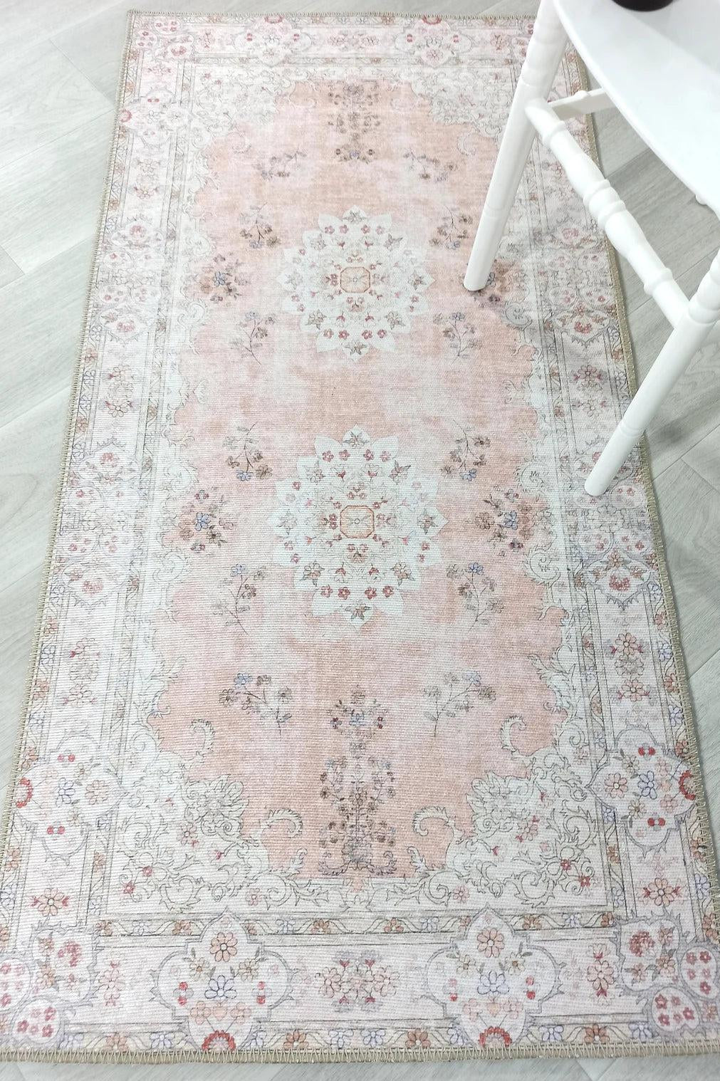 Riza Rug Turkish Muted Beige Dusty Pink Rug