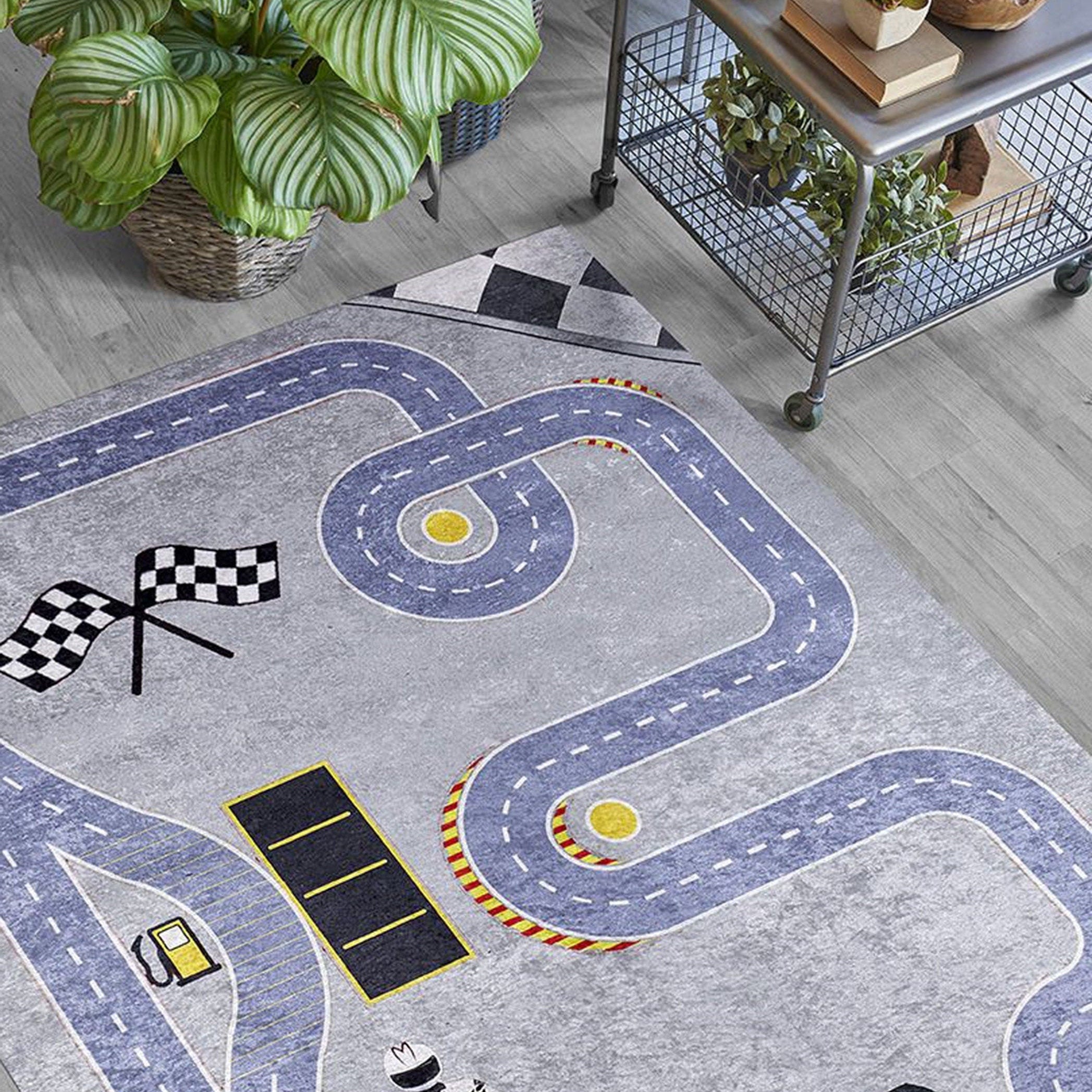 RoadF Traffic Map Kids Gray Play Rug