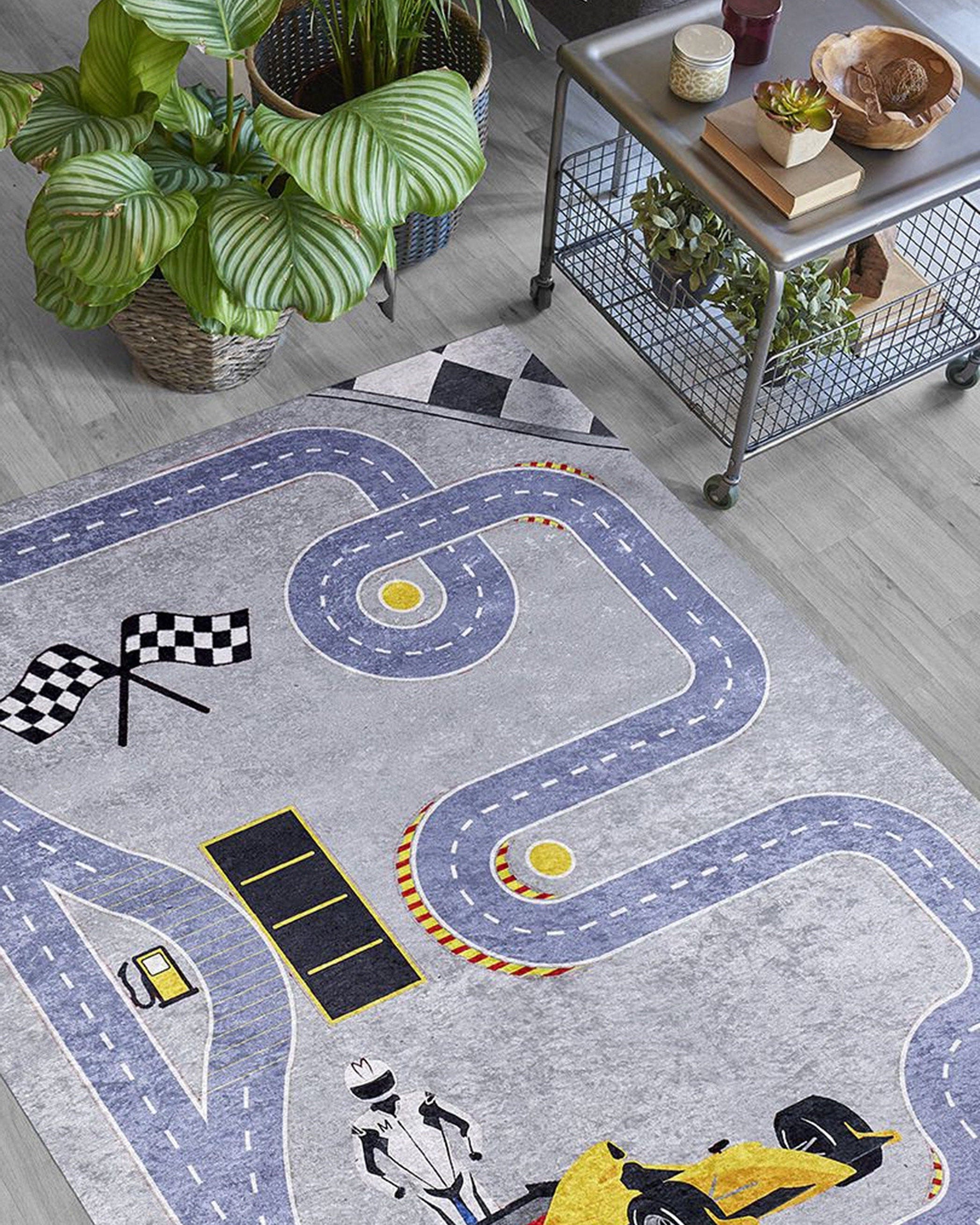 RoadF Traffic Map Kids Gray Play Rug