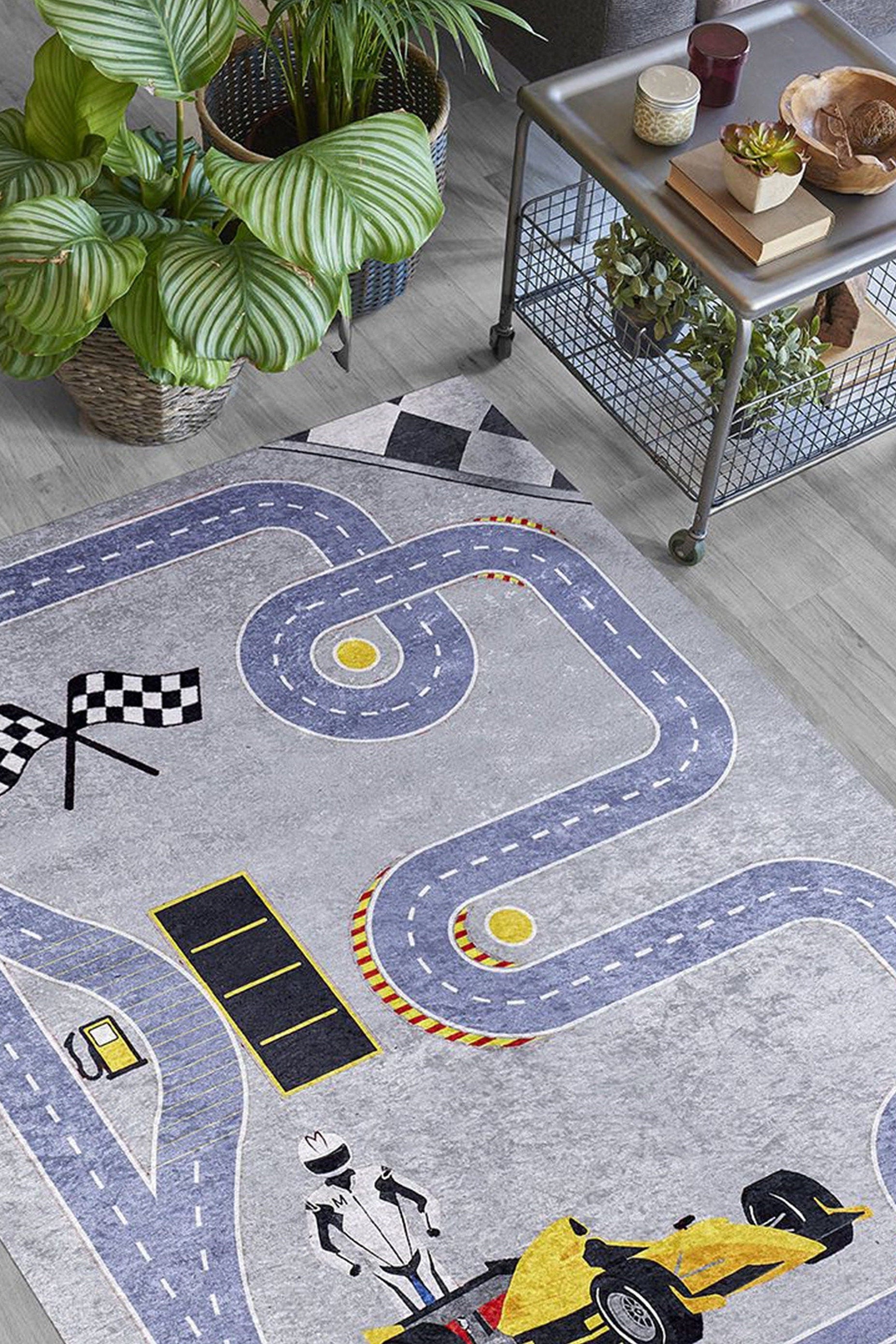 RoadF Traffic Map Kids Gray Play Rug