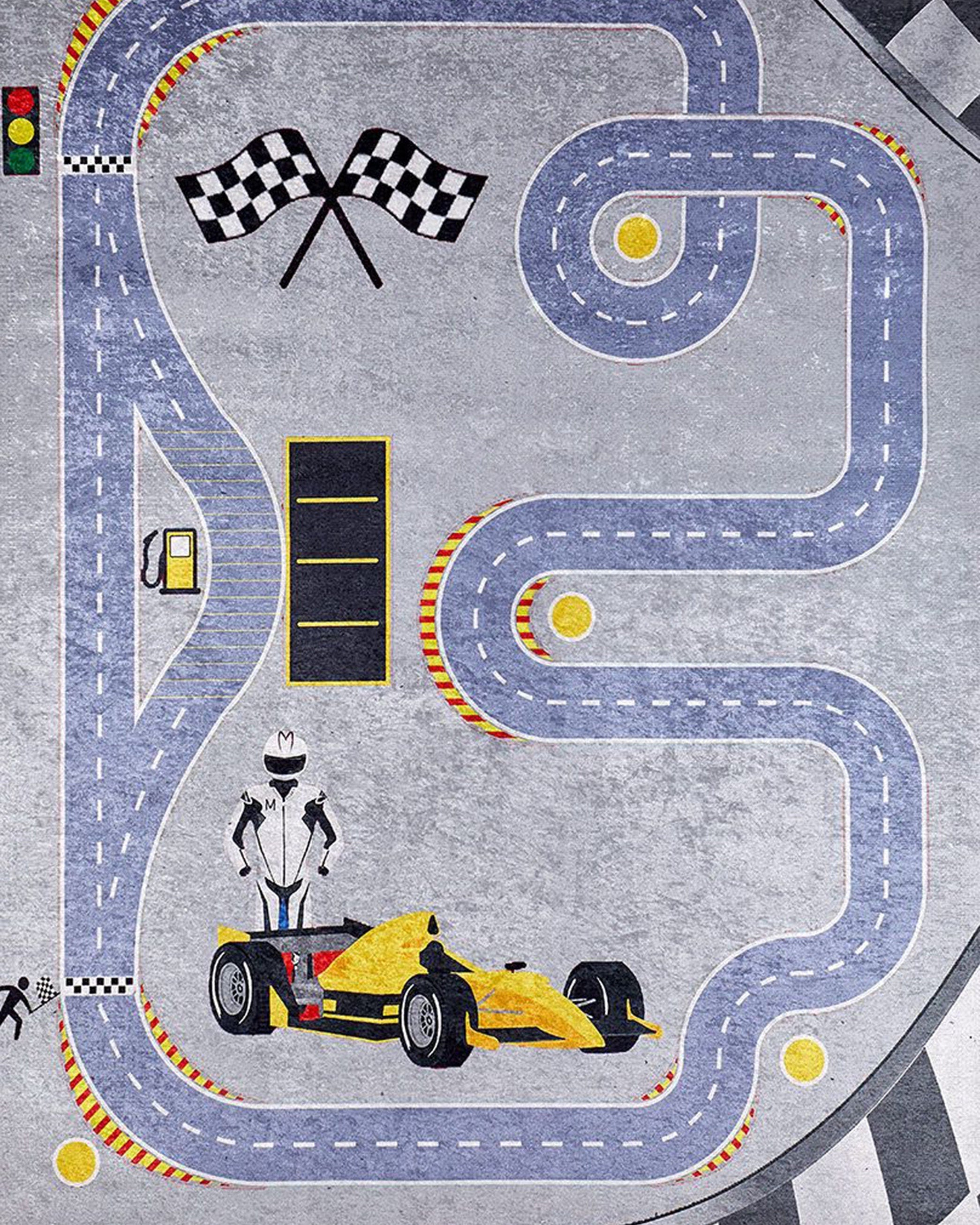 RoadF Traffic Map Kids Gray Play Rug