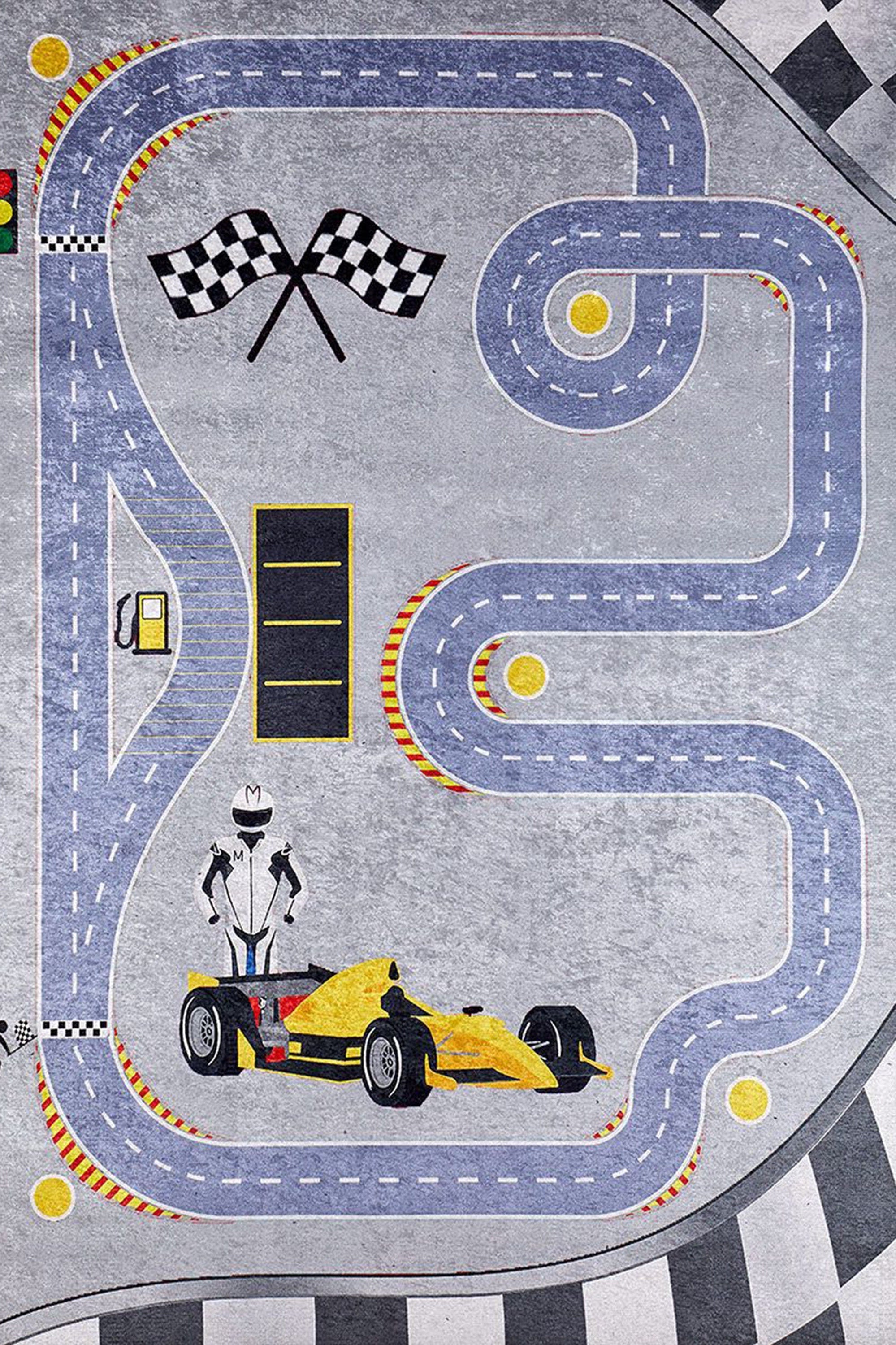 RoadF Traffic Map Kids Gray Play Rug