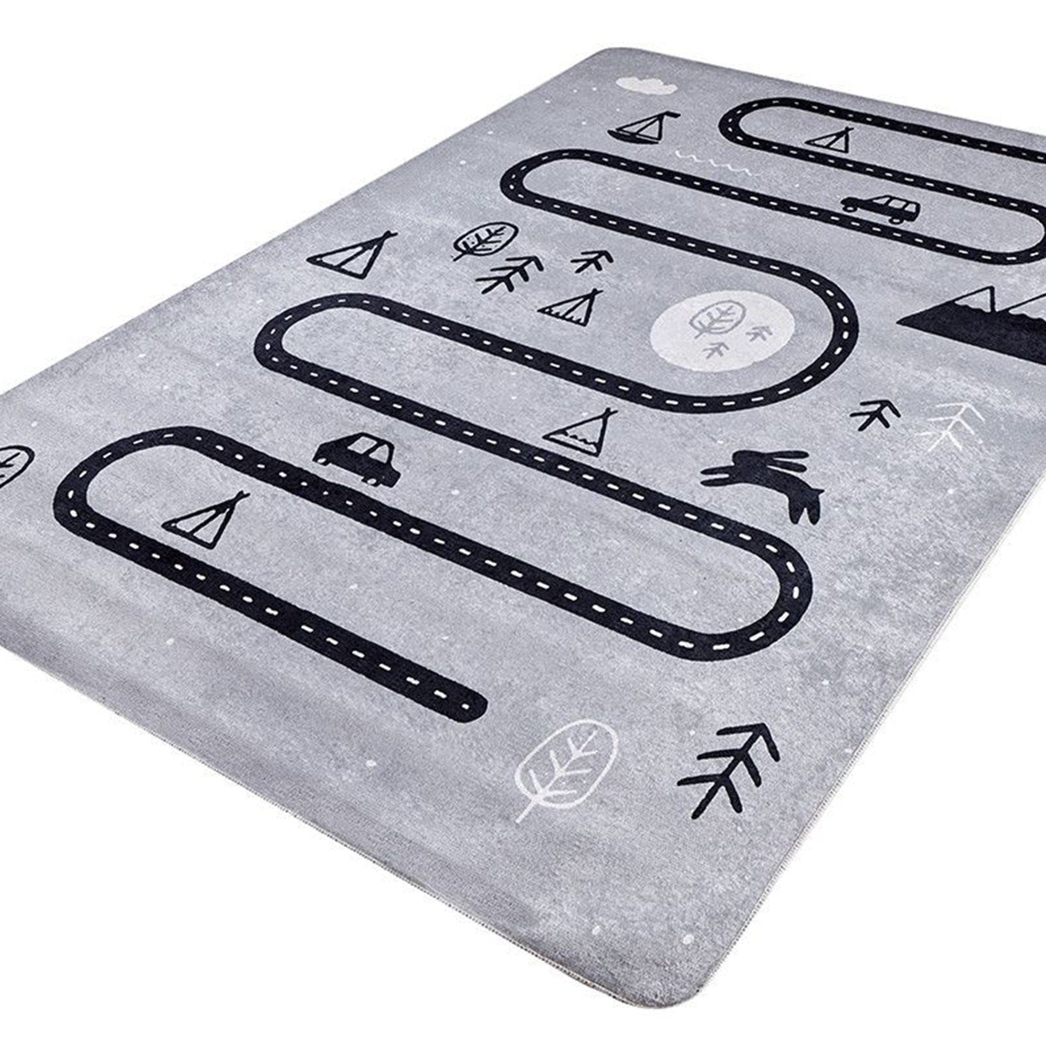 Roady Gray Road Map Kids Rug