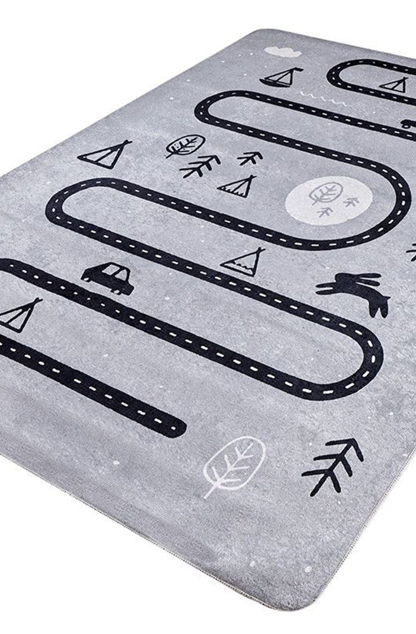 Roady Gray Road Map Kids Rug