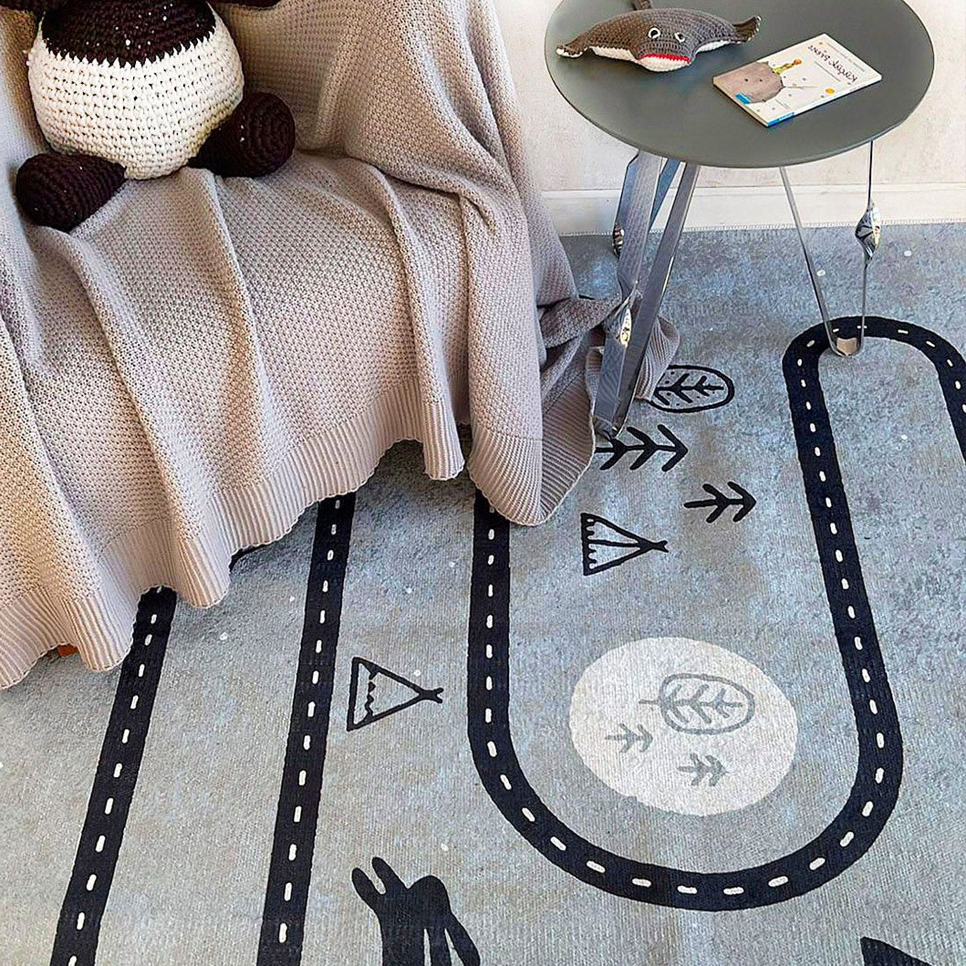 Roady Gray Road Map Kids Rug
