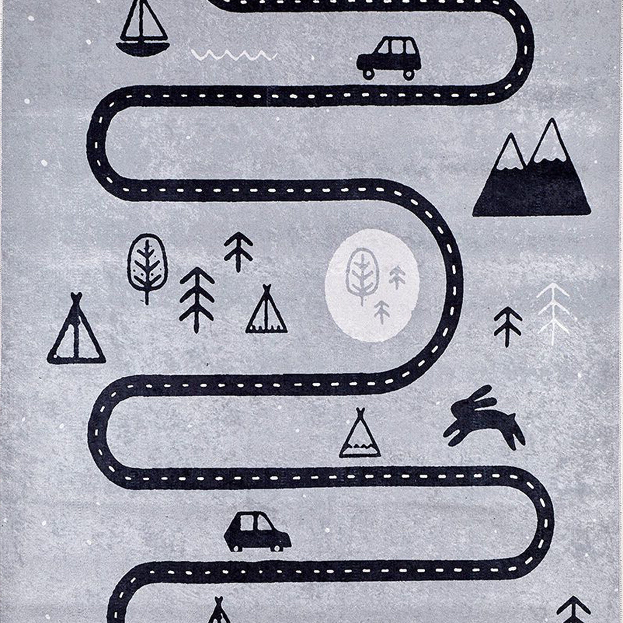 Roady Gray Road Map Kids Rug
