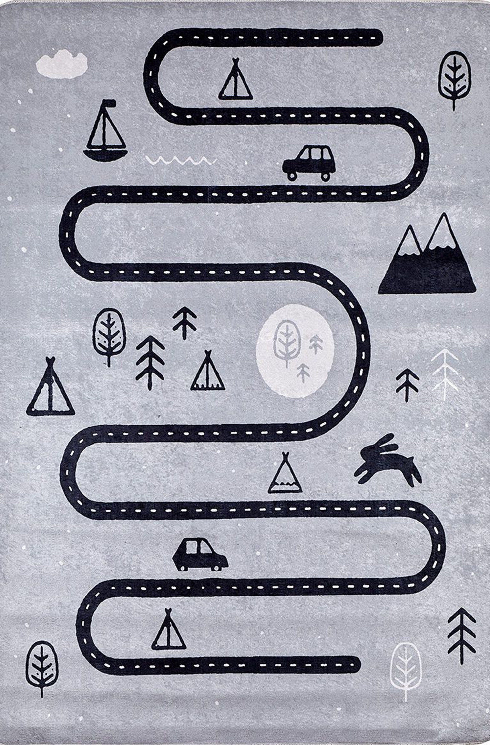 Roady Gray Road Map Kids Rug