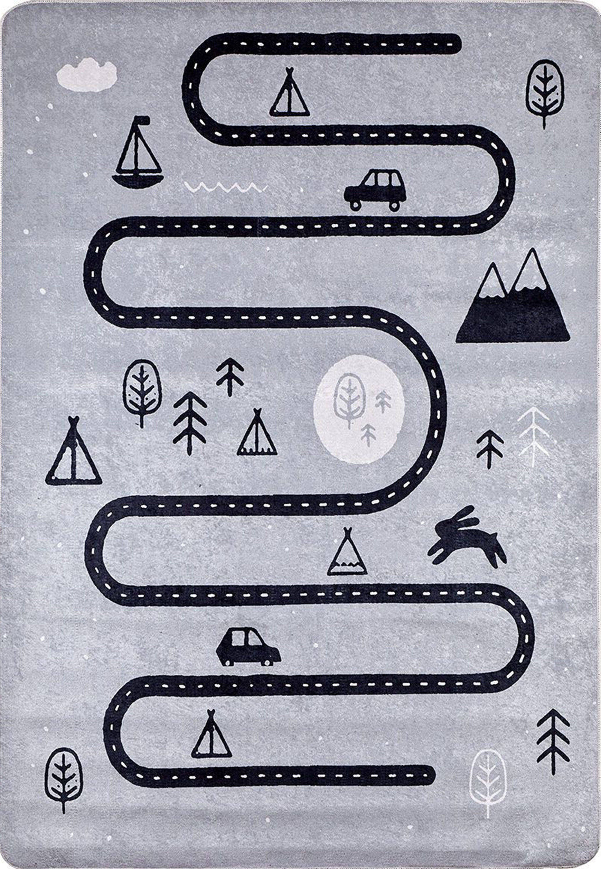 Roady Gray Road Map Kids Rug