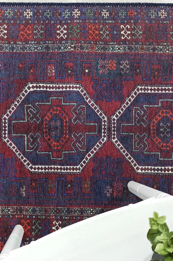 Rofa Rug Afghan Navy Blue Red Baluch Rug