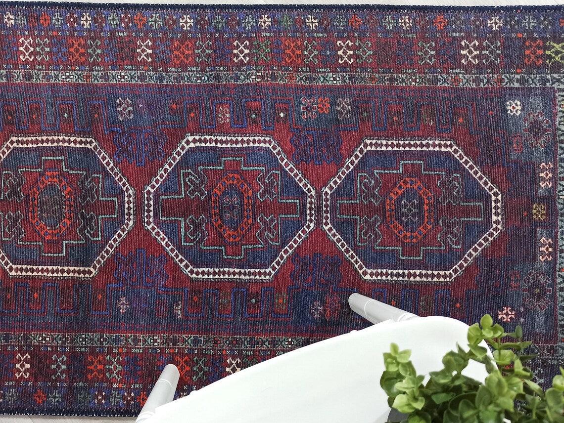 Rofa Rug Afghan Navy Blue Red Baluch Rug