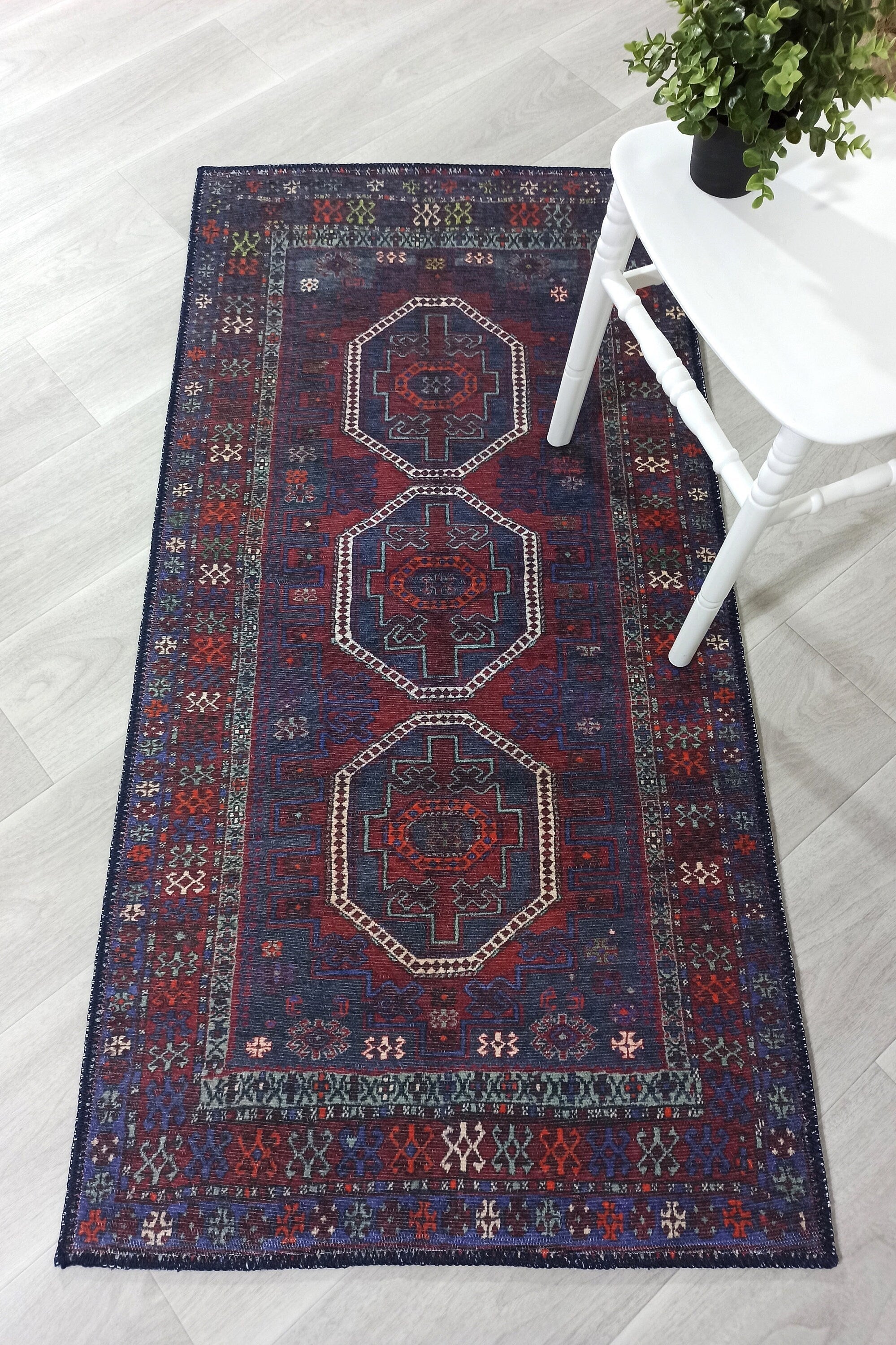 Rofa Rug Afghan Navy Blue Red Baluch Rug