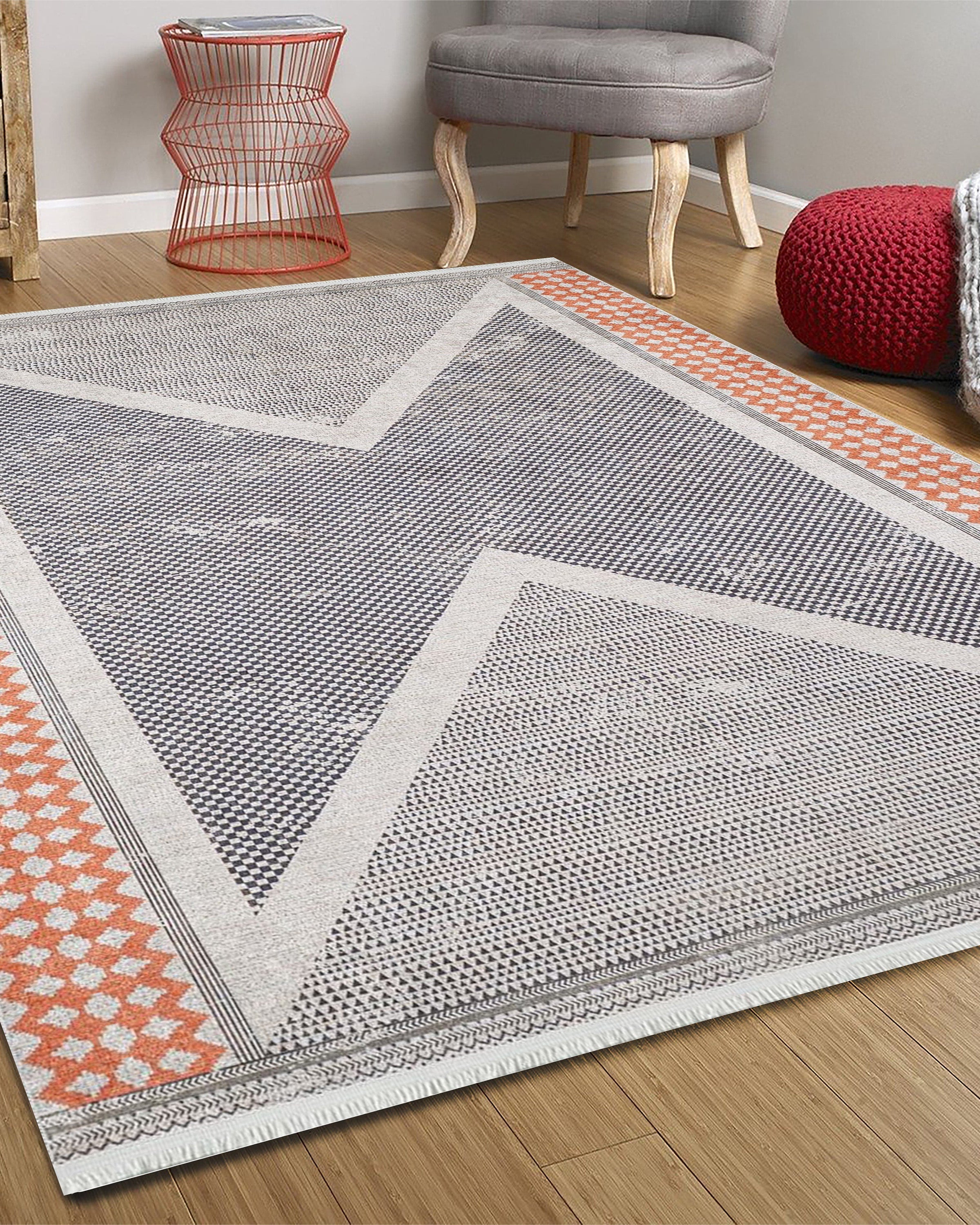 Roka Ancient Gray Orange Rug