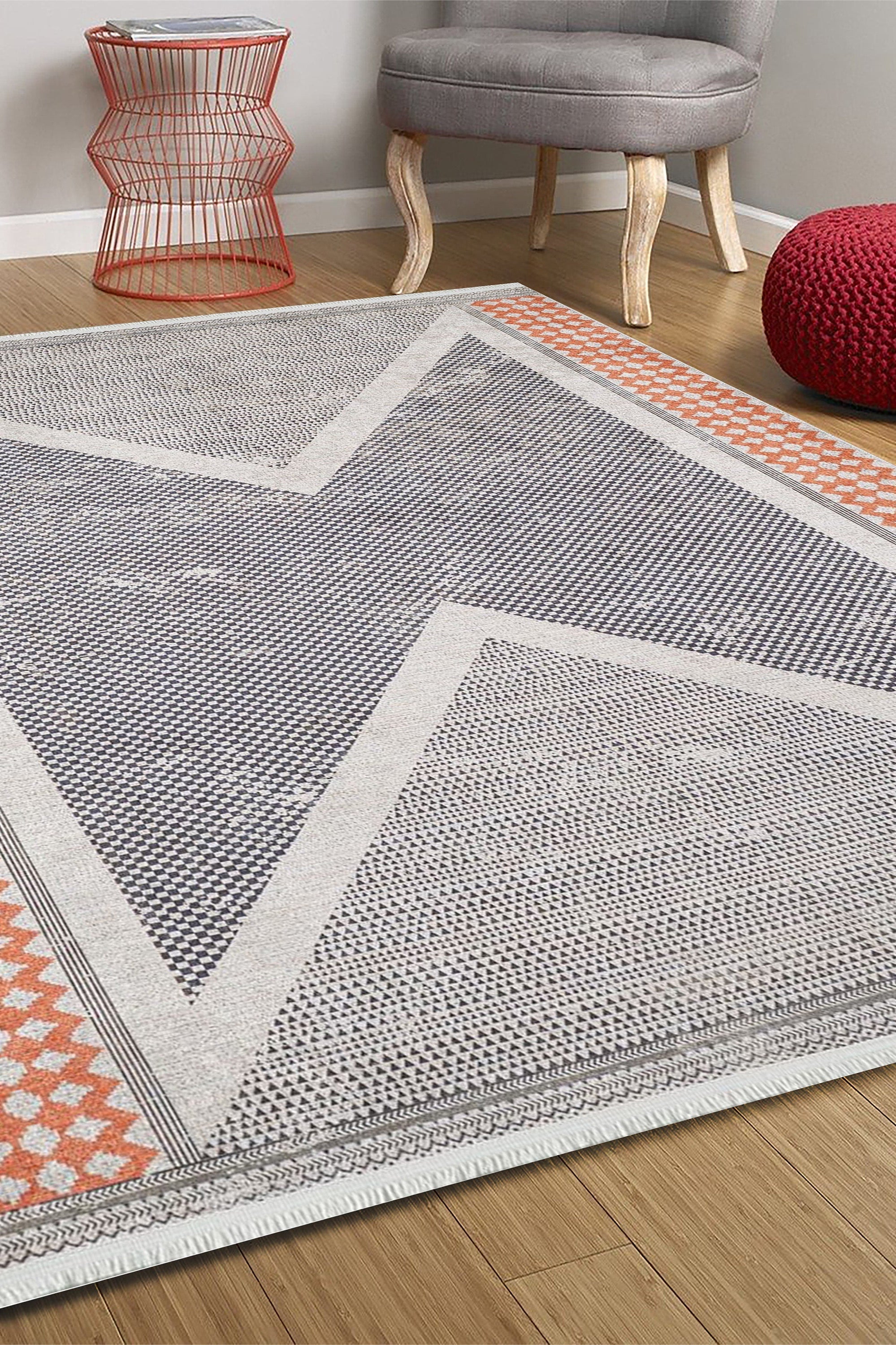 Roka Ancient Gray Orange Rug